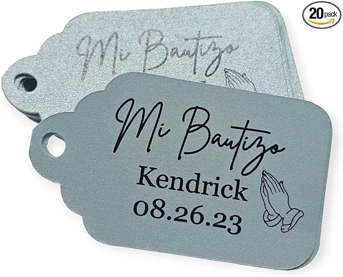 Mi Bautizo Baptism Christening Personalized Thank You Tags 20 pcs - More Colors Available (blue shimmer)