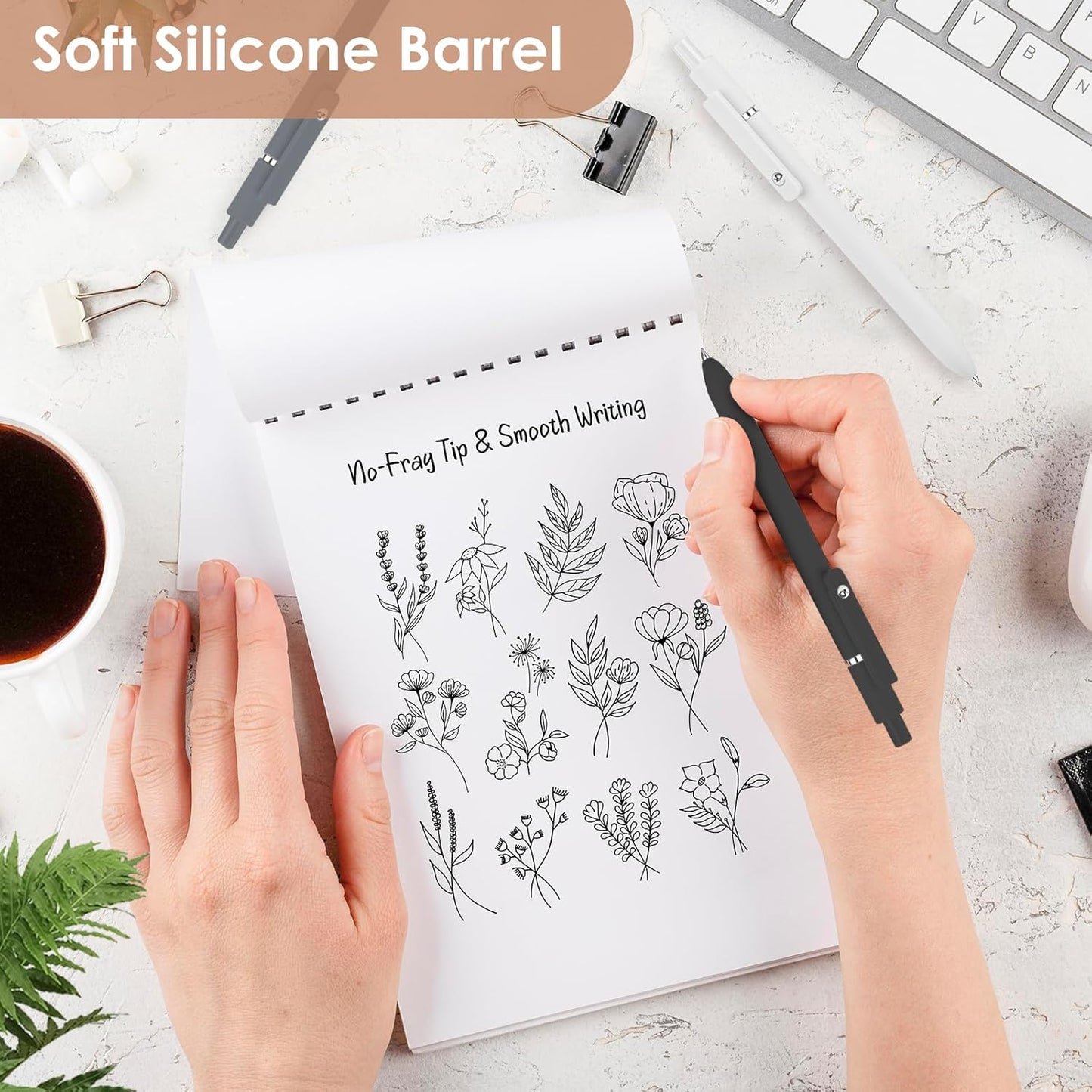 Easter Basket Stuffers for Men, College School Supplies, 0.5mm Black Ink Pens for Journaling, Cool Stuff Gifts for Dad Boyfriend, Birthday Gifts for Men, Valentines Stuff (6pcs Black Gray White)