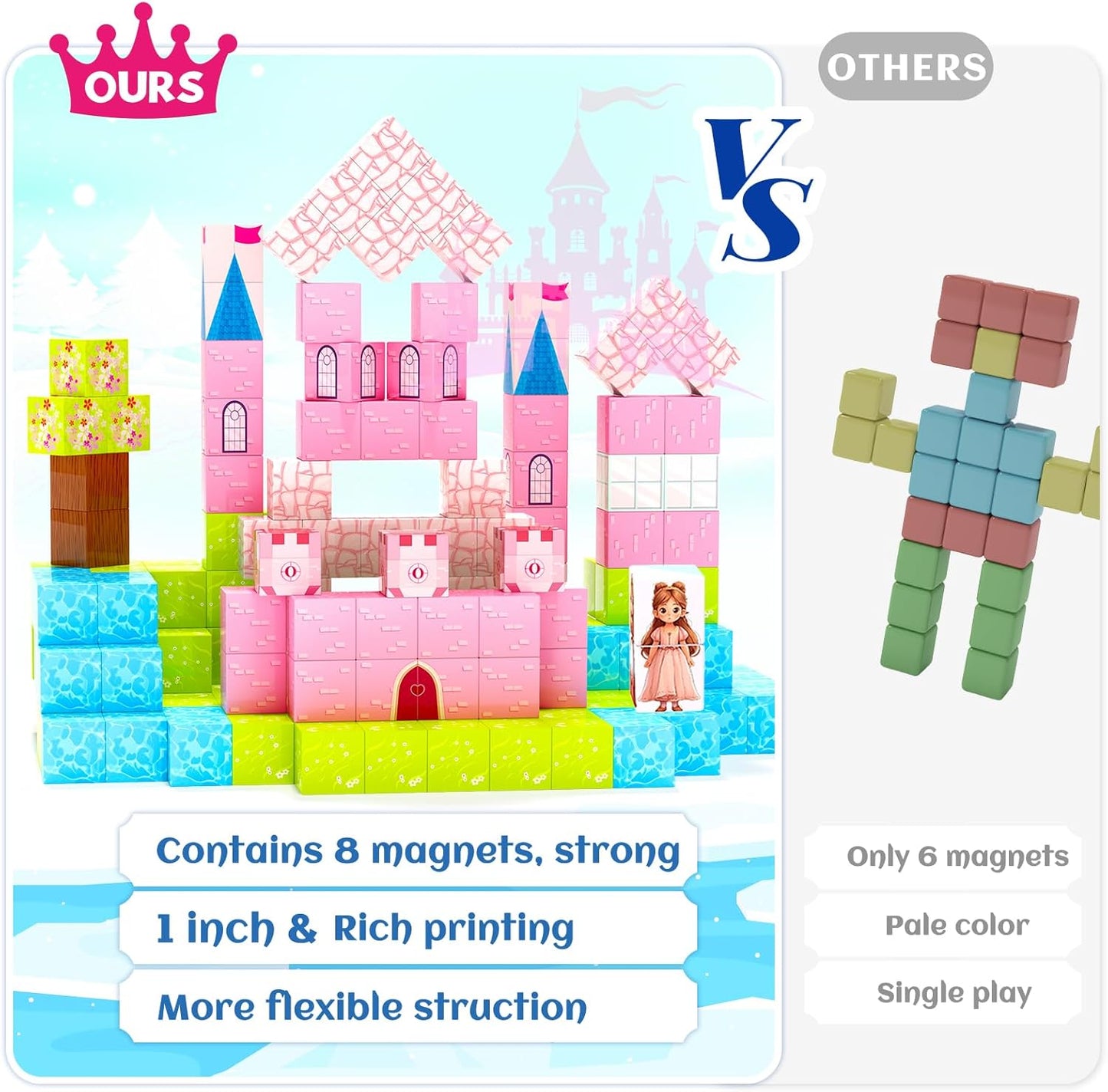 Updated Magnetic Blocks-Princess Castle, Creative Magnetic Building Blocks Toddler Toys, Birthday Gifts for Kids 3+ Years Old, STEM Montessori Sensory Toy for Boys & Girls Age 3-4 4-5 6-8