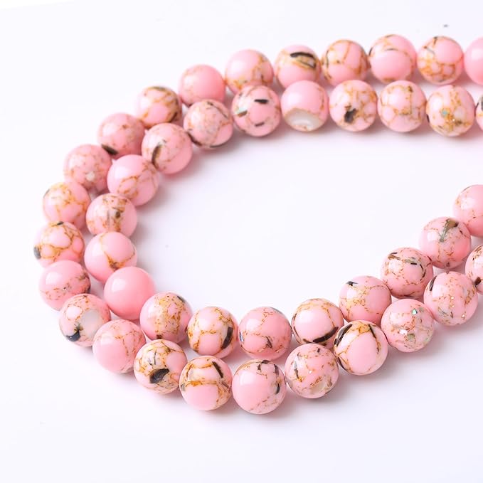 Pink Shell Turquoise Stone Beads Gemstone Round Crystal Energy Jade Beads Stone Beads for Jewelry Making DIY Bracelet Necklace Jewelry Making 1 Strand 15.5inch 45PCS 8MM