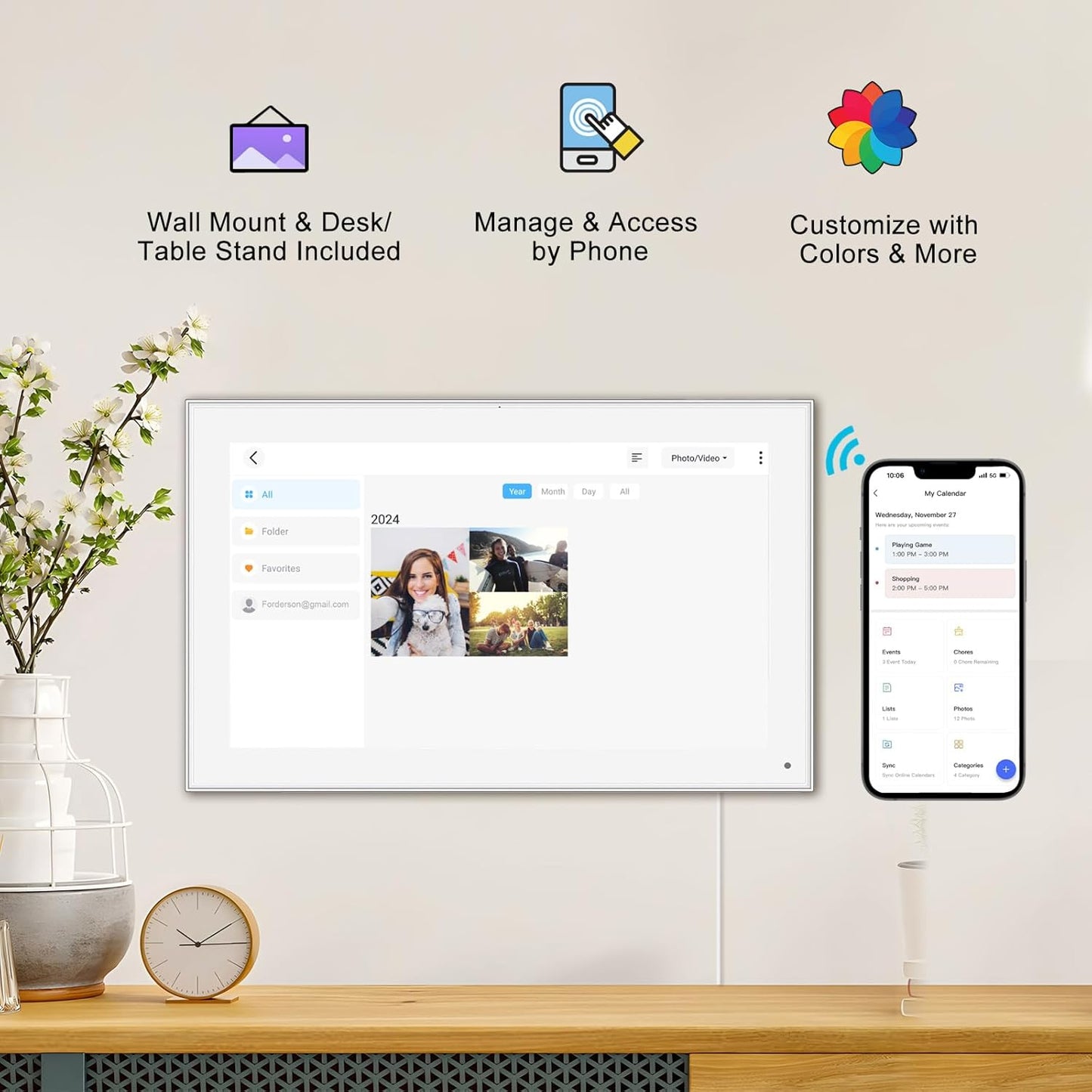 15.6 Inch Smart Digital Calendar Wall Planner & Chore Chart, IPS FHD 1920x1080 Touchscreen Interactive Display for Family Schedules, Streamline Household Organization