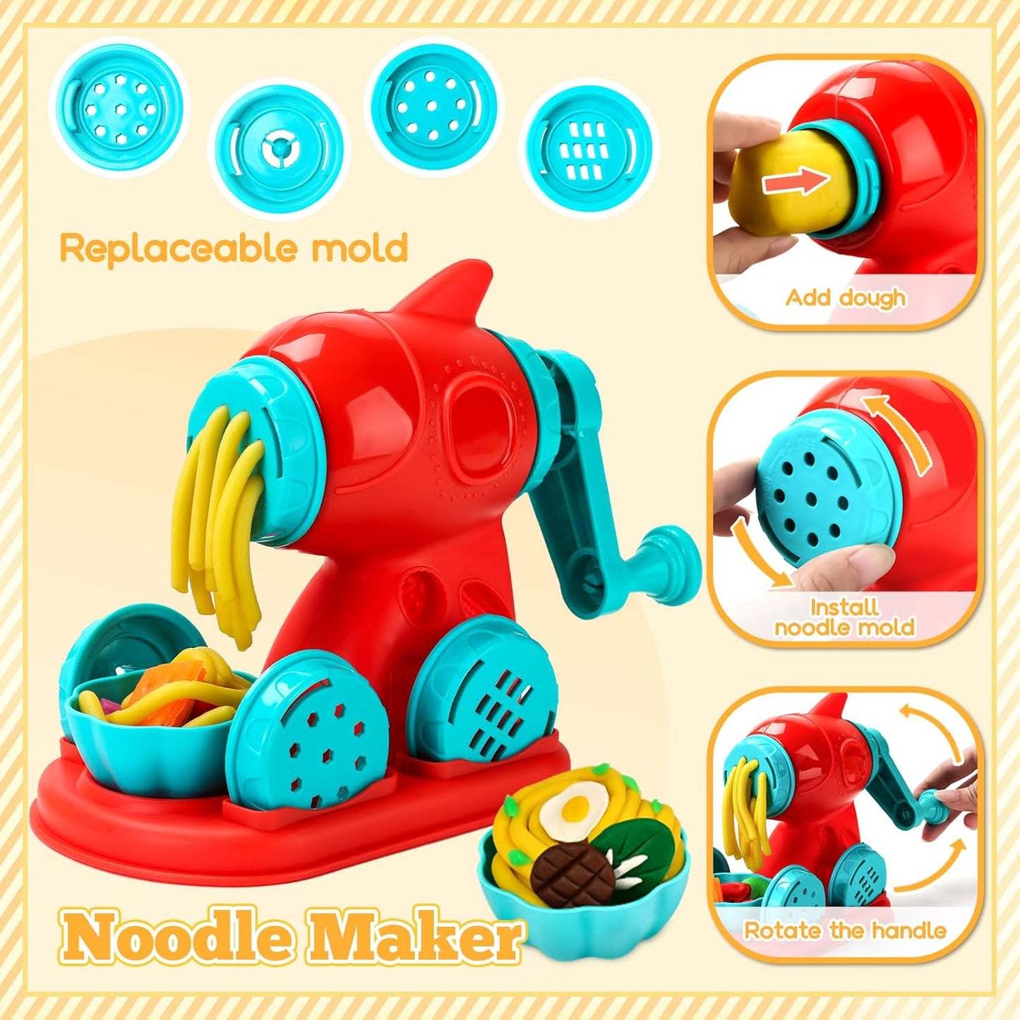 59 PCS 3 in 1 Dough Sets for Kids Ages 2-4-8, Art Crafts Dough Tools Kit, Ice Cream Playset Noodle Hamburger Maker Machine, Kitchen Creations Food Play Toys Toddlers Boys Girls