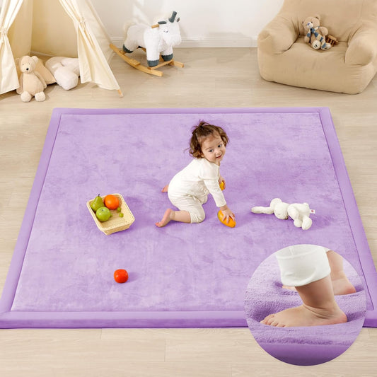Ultra Soft Baby Play Mat,71"×79" Extra Large Activity Tummy Time Mat for Toddlers,Infants,Kids,1.3" Thick Elasti-Foam Nursery Rug for Floor,Non-Slip Safe for Crawling,Water-Repellent(Lavender)