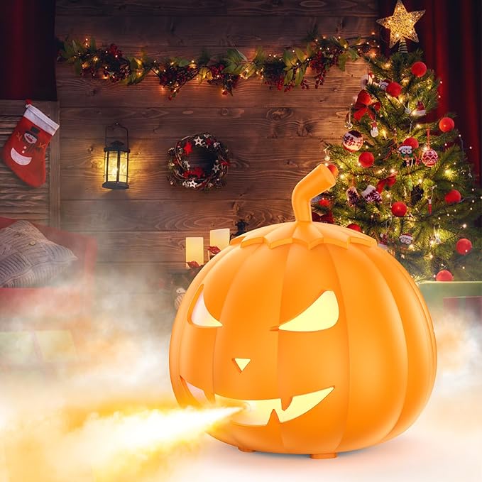 Fog Machine with LED RGB Lights, 800W Halloween Fog Machine with Remote Control, Pumpkin Smoke Machine 12 Colors Lighting Effect for Halloween Show Outdoor Camping Halloween Decorations