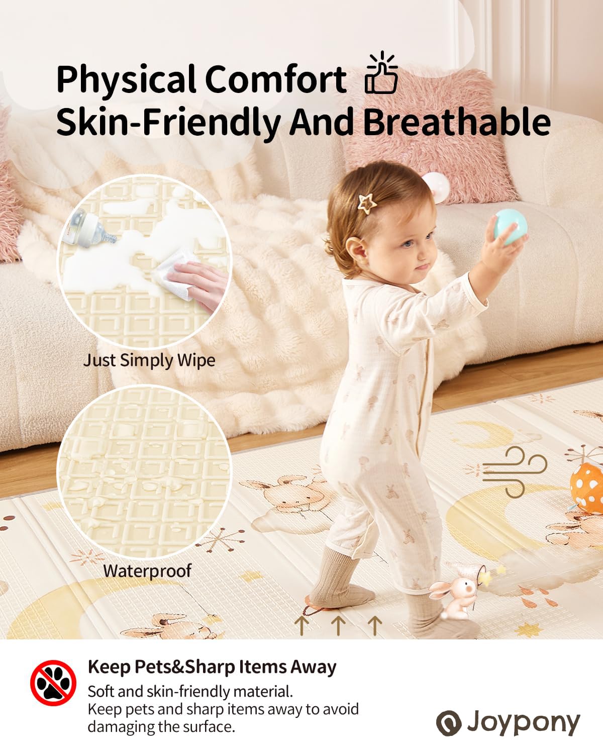 Baby Play Mat, 47 x 47 Inch Foldable Play Mats for Babies and Toddlers, Waterproof & Anti-Slip Portable Baby Floor Mat for Baby Playpen, Baby Mat for Floor with Travel Bag