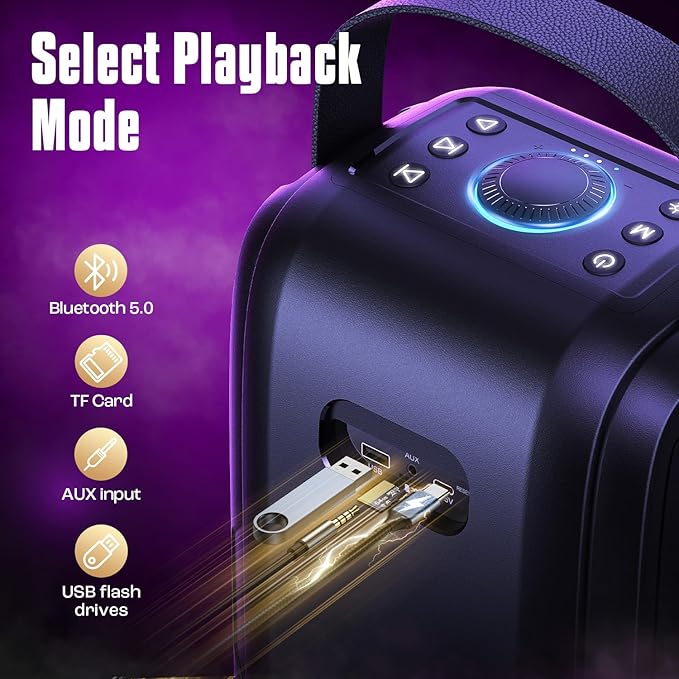 W-KING Party Loudest Portable Bluetooth Speaker Wireless Boom Box, 180W Max Big Large Outdoor Speaker 4 Drivers with 2*4.04'' Subwoofer, 80W HD Huge 105dB Pulse Natur Deep Bass, IPX5/24H/EQ/USB/TF/AUX