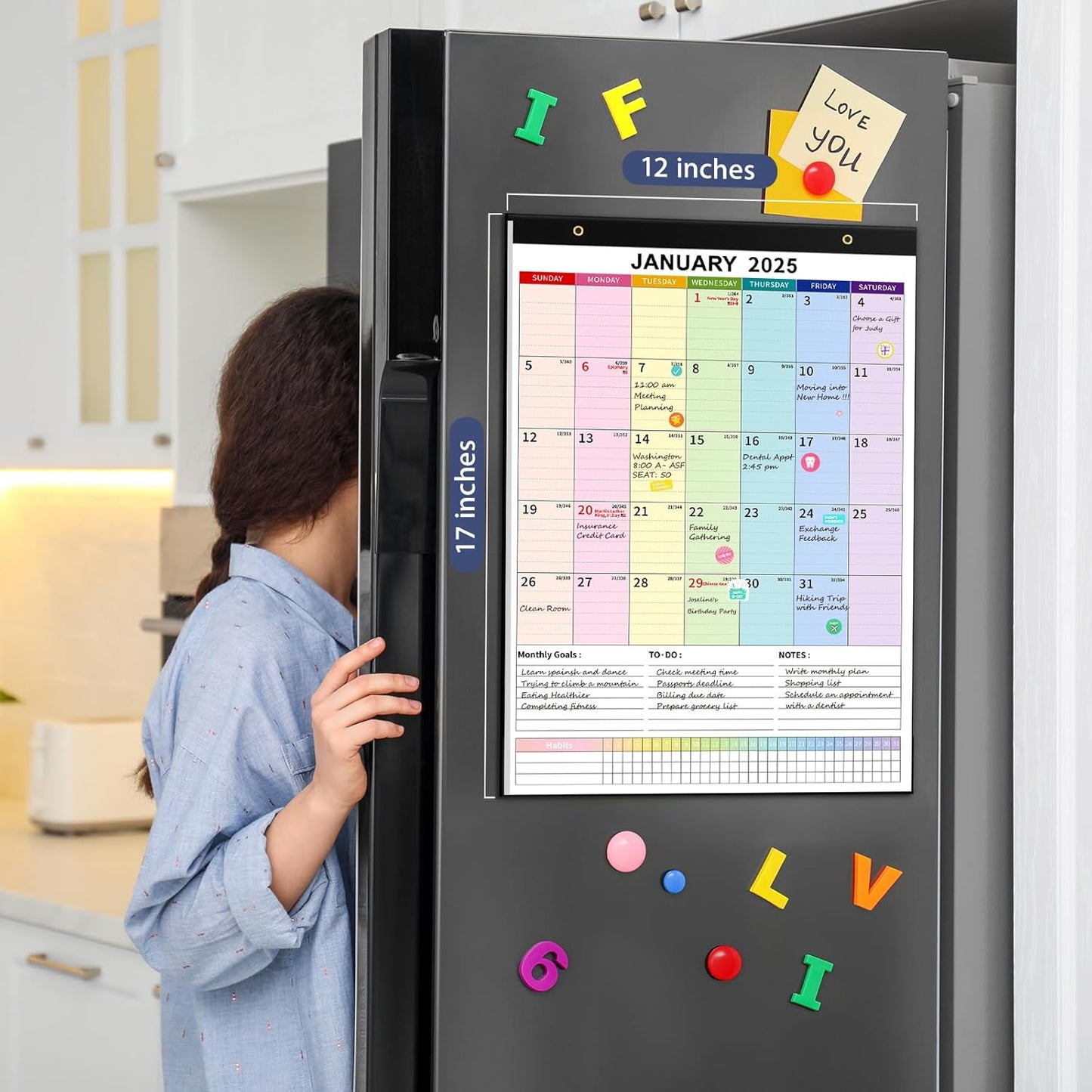 Ospelelf Magnetic Calendar 2025-2026 Wall Calendar 12'' x 17'' Desk Calendar 18 Month Calendar for Refrigerator, Use Jan 2025 - June 2026