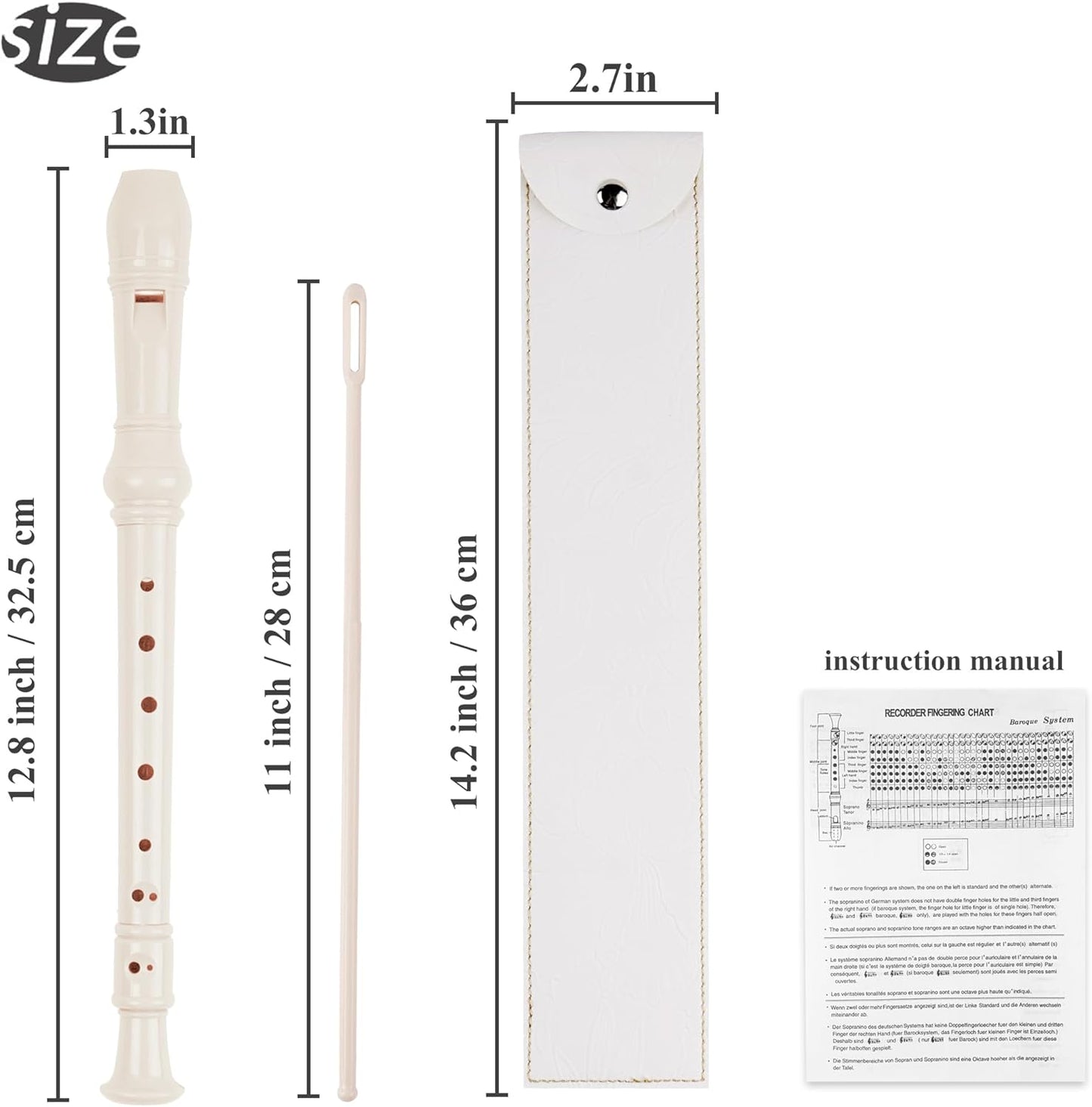 Recorder Instrument for Beginner Kids Adults,8-Hole Soprano Descant Recorder Music Flute with with Cleaning Rod & Leather Case For School Student Home Entertainment(2-Carved White)