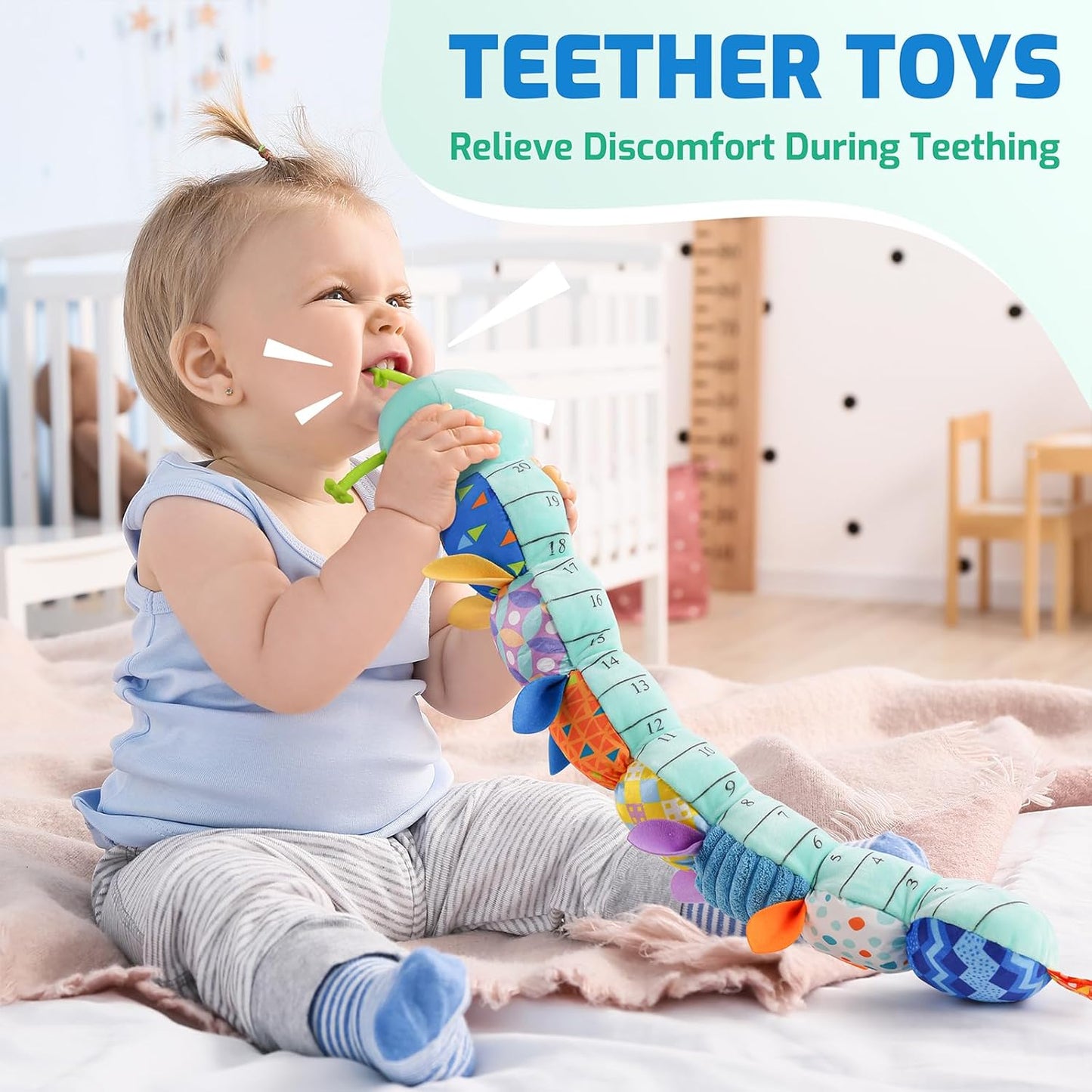 Sumobaby Baby Toys Musical Caterpillar, Stuffed Animal Activity Soft Toys with Teether,Multi-Sensory Crinkle, Rattle and Textures, for Tummy Time Baby Toys 0 to 12 Months Boys,Girls,Caterpillar(Blue)