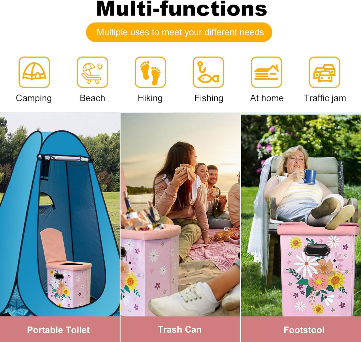 Upgrade XL Portable Toilet for Adults, Extra Large Portable Travel Floding Toilet, Camping Tall Toilets with Lid for Adults and Kids Compact Potty for Car,Hiking,Beach and Camping