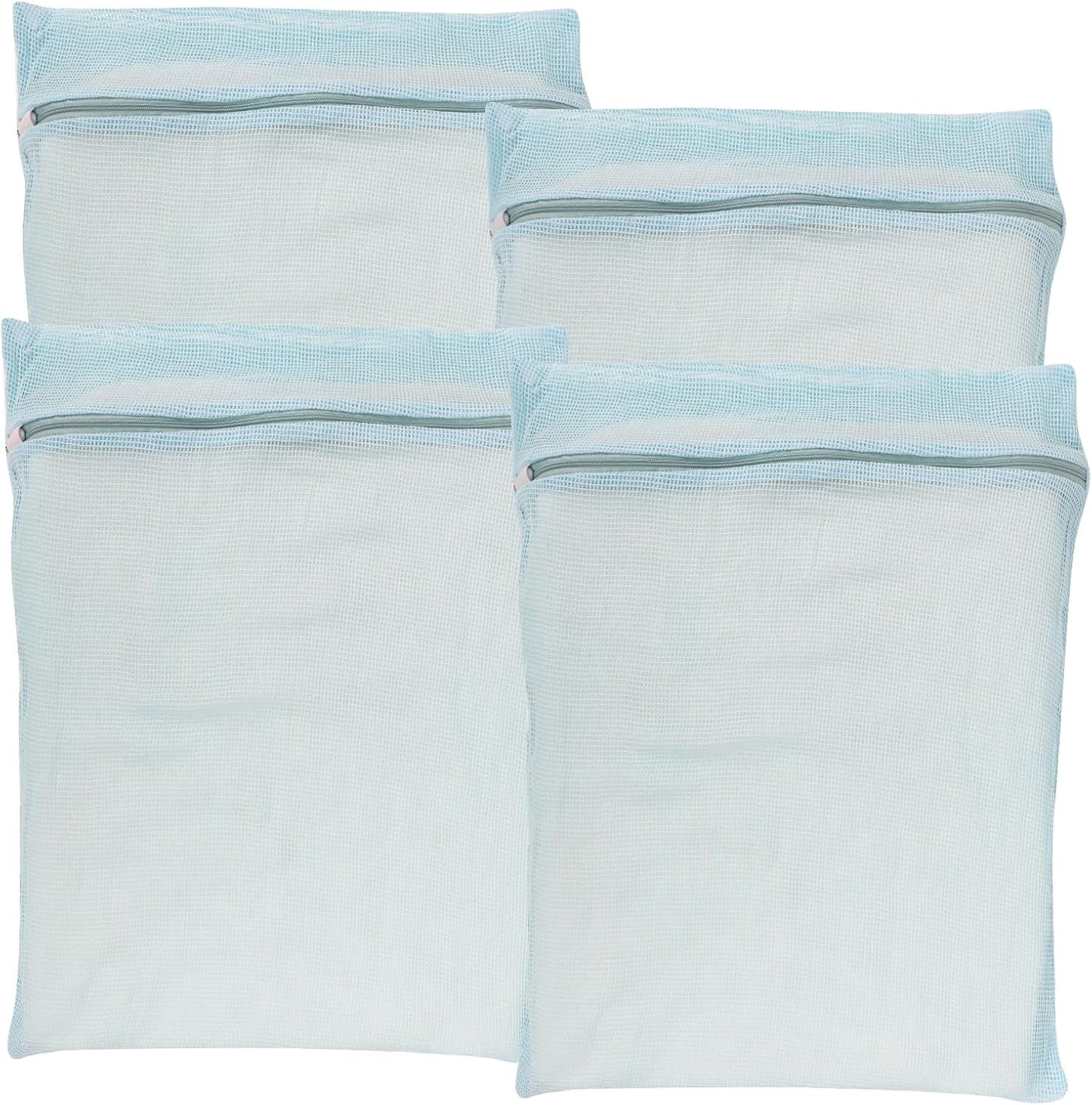 4-Piece Blue Large Durable Organic Cotton Mesh Laundry Bags with Sturdy Zippers and Breathable Mesh are Delicate Laundry Bags for Underwear, Clothes, Pants and Socks