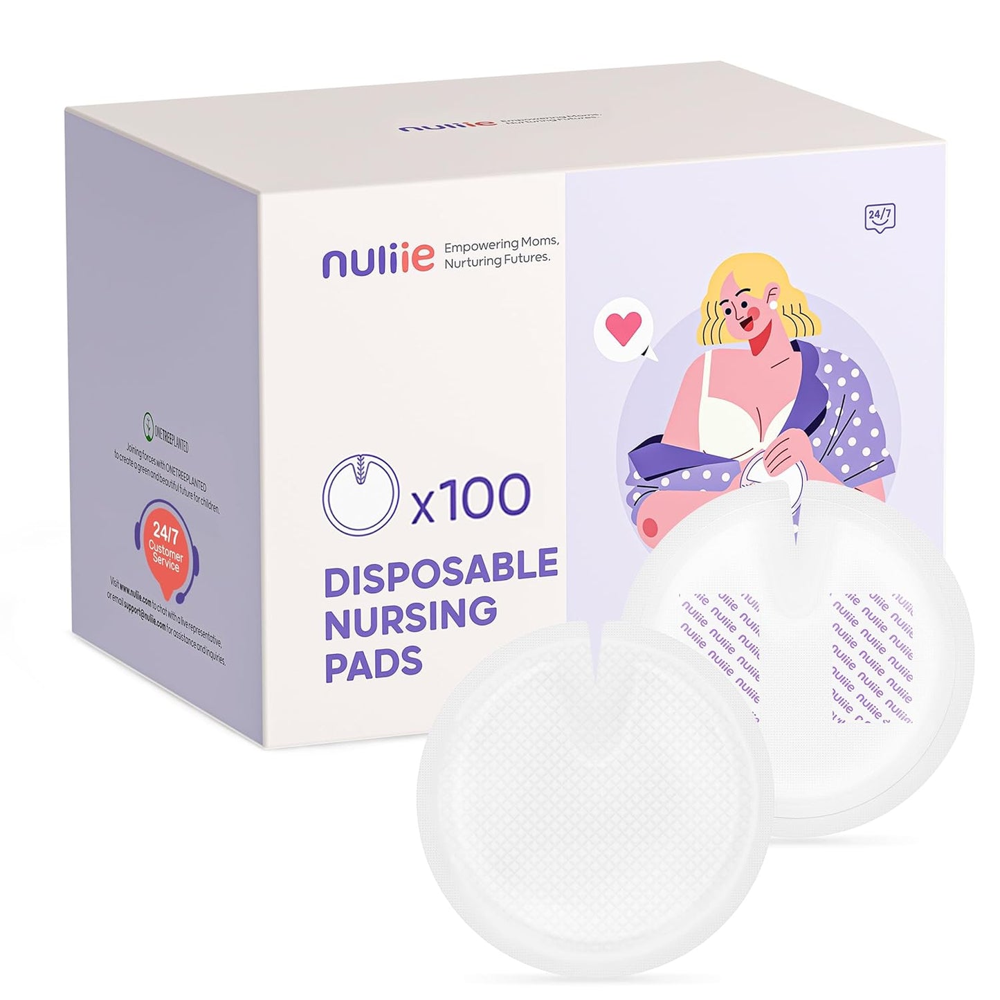Nuliie Super Absorbent & Featherlight Disposable Nursing Pads 100 Count, Stay Dry, Soft & Breathable Breast Pads for Leaking Milk, Leakproof, Individually Packaged Breastfeeding Essentials for Moms