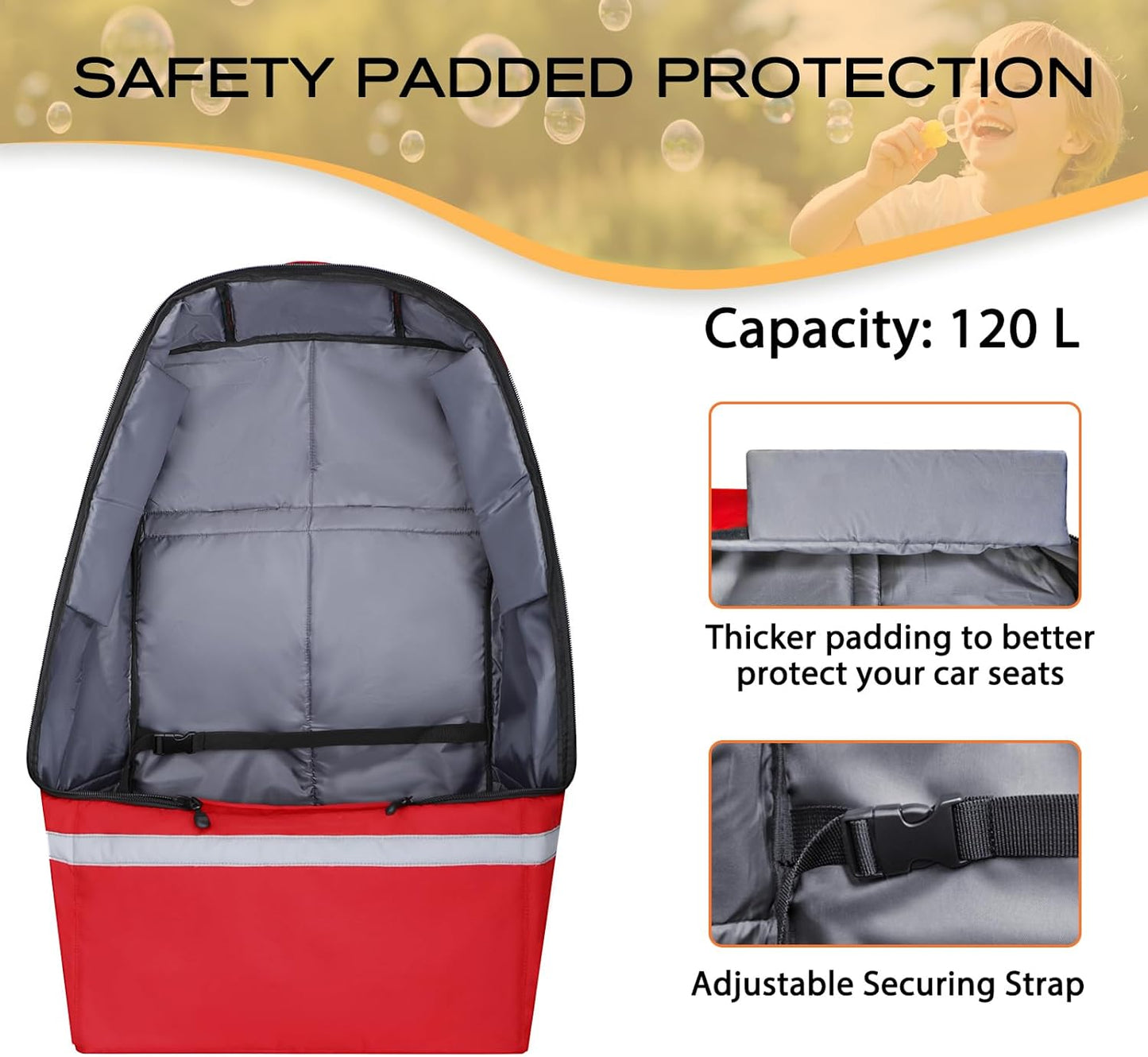 Car Seat Travel Bag for Airplane,Infant Seat Travel Bag with Shoulder Strap,Padded Car Seats Backpack with Reflective Stripes,Large Carseat Carrier Bag Travel Car Seat Cover, Red