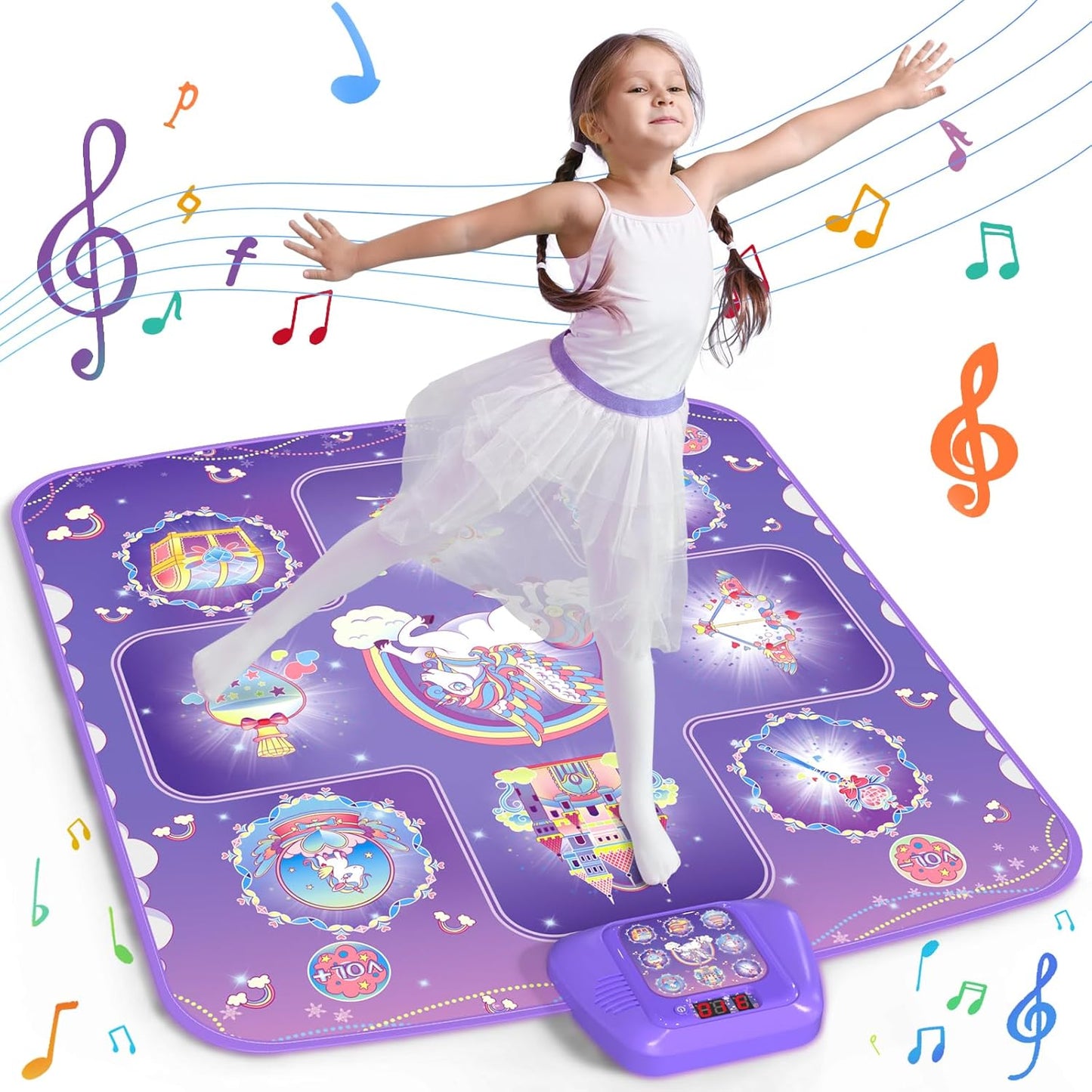 GirlsHome Dance Mat - Unicorn Toys for Girls Electronic Dance Pad with 5 Game Modes, Built-In Music, Touch Sensitive Light Up LED Kids Musical Mat, Christmas & Birthday Gift for Toddler Girls 3-12