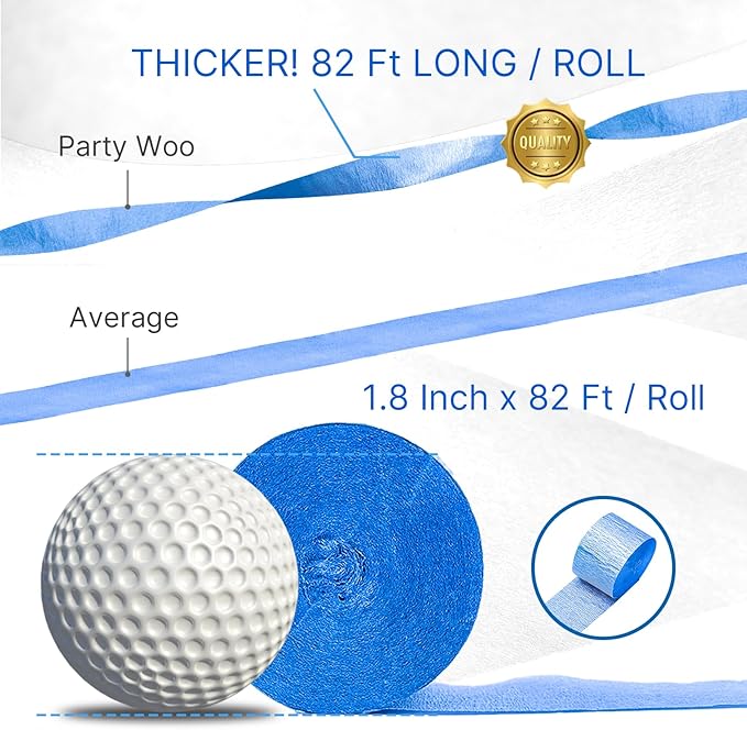 PartyWoo Blue Crepe Paper Streamers 4 Rolls 328 ft Pack of Dark Light Pastel Blue Crepe Paper for Baby Shower Gender Reveal Graduation Anniversary Birthday Party Decorations (1.8 Inch x 82 Ft/Roll)