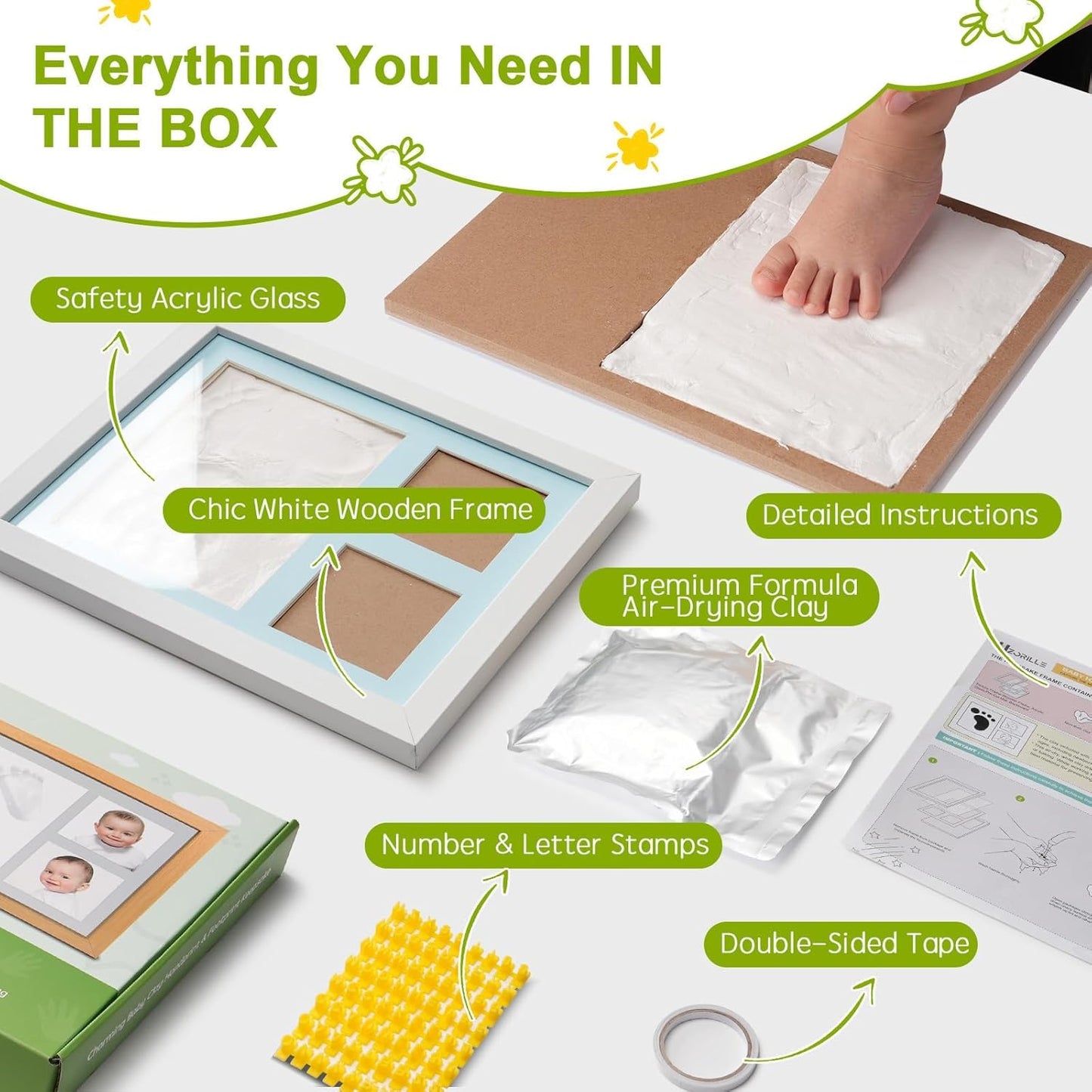 Baby Footprint Kit, Newborn Foot and Hand Print Kit, Baby Keepsake Frame, Nursery Pictures Frames(Walnut)