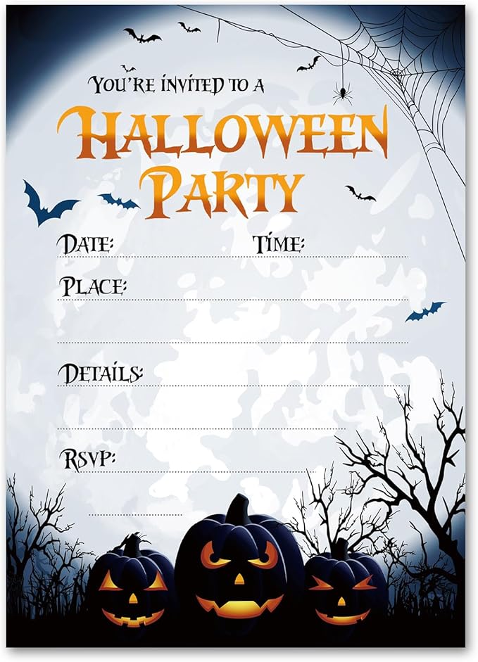 20 Pack Halloween Invitations with Envelopes Stickers Spooky Pumpkin Invitation Cards Blank Invites for Party Supplies, 5 x 7 Inch