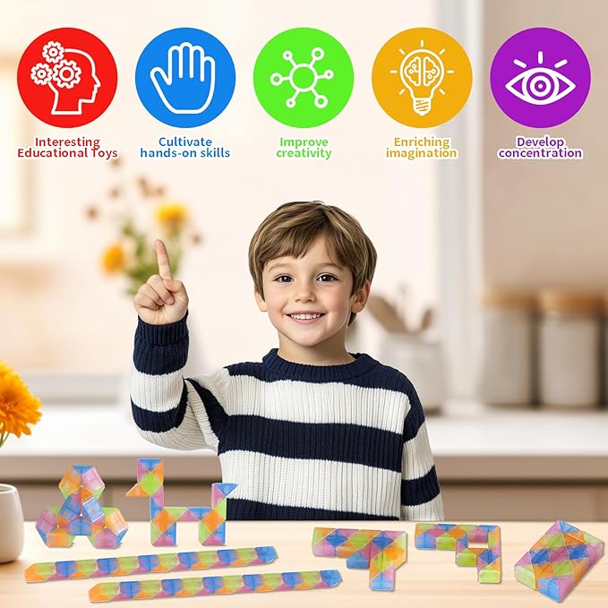 30pcs Bulk Fidget Glow in the Dark Snake Cube, Party Favors ,Goody Bag ,Bulk toys，Brithday Classroom Prizes,Pinata Stuffers Treasure Box for School Students Gifts for Boys and Girl