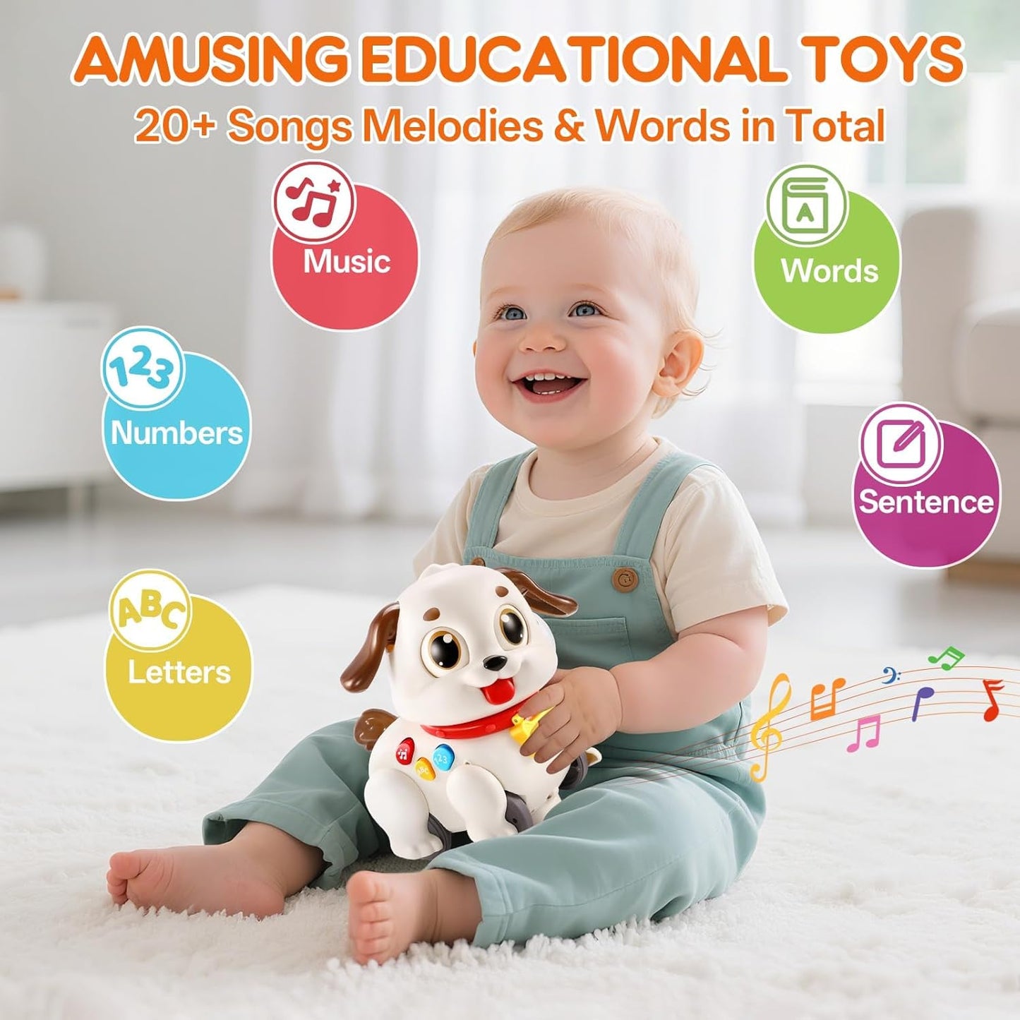 LUDILO Learning Toys for 1 Year Old Boy Girl Gifts: Pull Along Crawling Toy Musical Puppy 6 7 8 9 10 12 18 Month Old Baby Toy 1st Birthday Gifts for Boys Girls Toddler Infant Baby Toys 6-12-18 Months