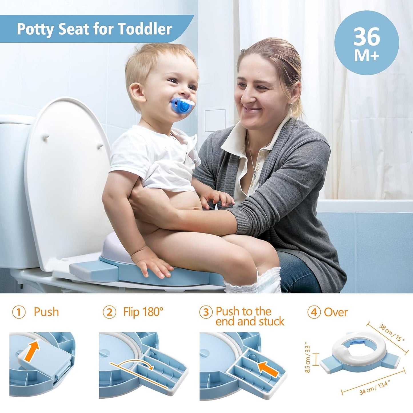 MCGMITT Potty Training Toilet Seat for Toddlers Boys Girls, Portable Baby Toilet Folding Kids Potty Chair Cover with Splash Guard for Travel, Including 3 Non-Slip Feet and Storage Bag (Blue)