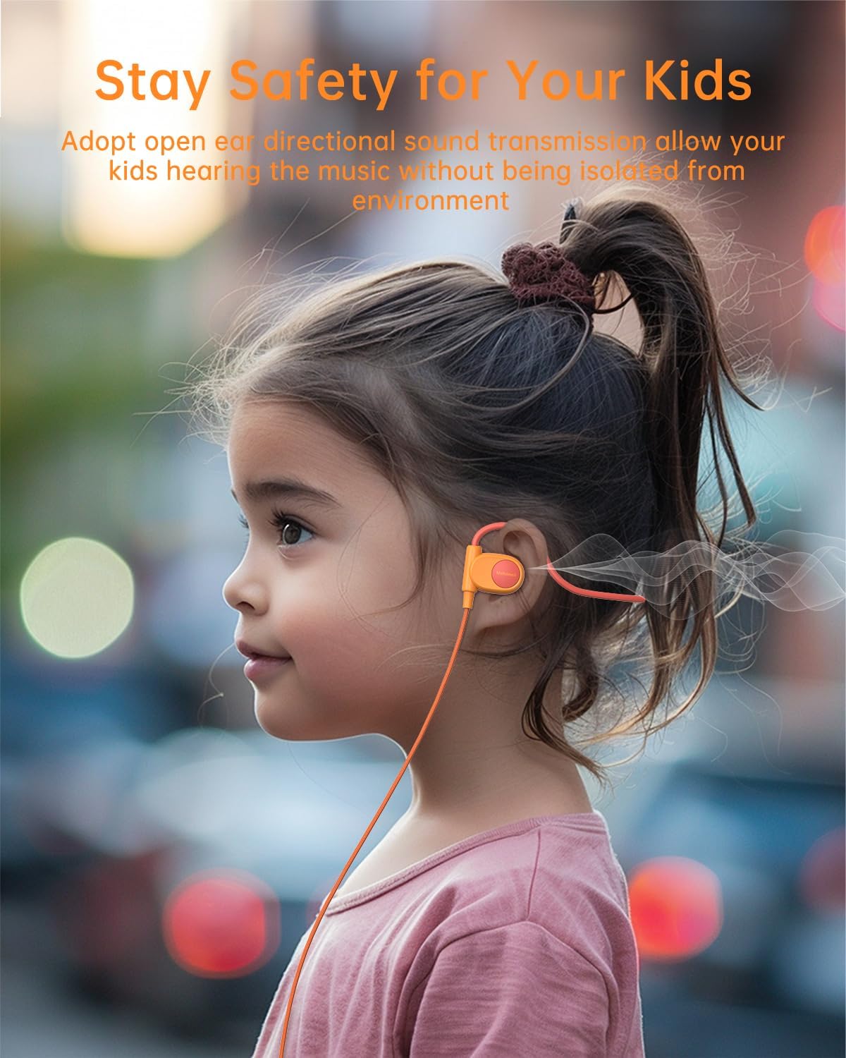 Kid Headphones for School, Air Conduction Open Ear Headphones, 3.5mm Jack Wired Cord, Ultra-Comfort, Ergonomic and Lightweight Design Perfect for School and Outdoor Activities-Orange