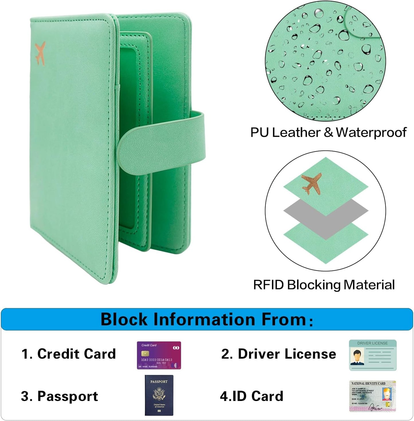 Melsbrinna Rfid Passport Holder for Travel women/Men, Cute Passport Wallet Rfid Blocking Card Slots, Rfid Passport Cover/CaseTravel Wallet, Passport Book Holder (1, Green3)