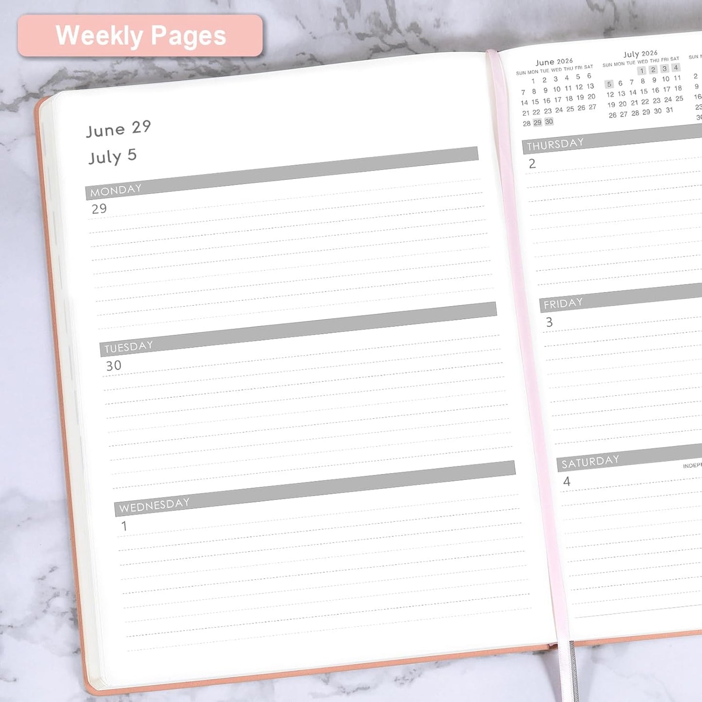 2026 Planner - JAN 2026 - DEC 2026, Planners 2026, Planner Weekly and Monthly, Leather Cover Calendar Planers with Thick Paper, Back Pocket with Notes Pages, Pink (8.5" x 11")