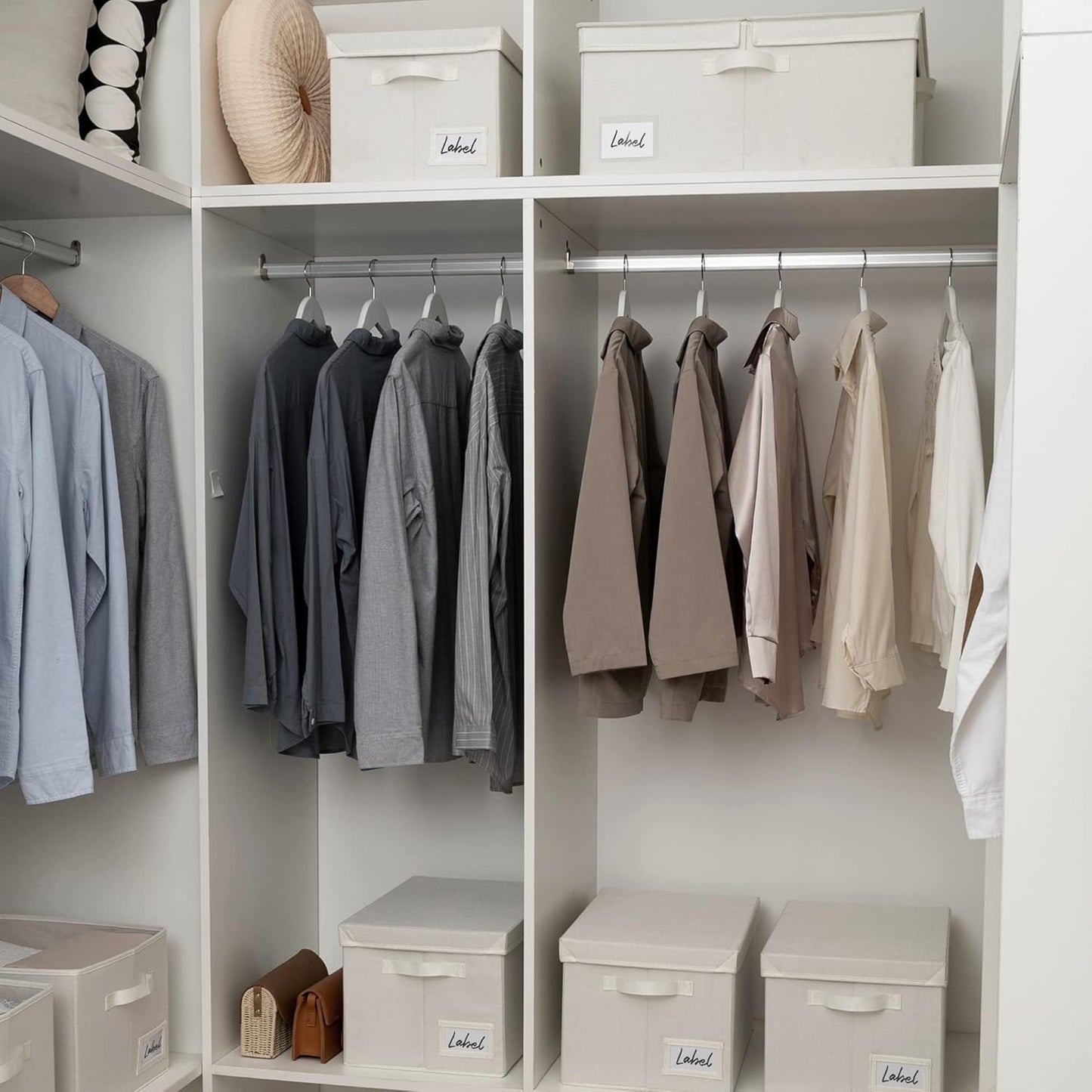 GRANNY SAYS Fabric Storage Bin with Lid, Decorative Storage Box for Shelves, Container Storage Basket Organizer, Closet Bins with Lids for Organizing, Jumbo, Ivory, 1-Pack