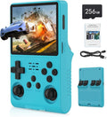 FVBADE[30000 in 1] R40S PRO Handheld Game Console 3.5 inch IPS Screen Mini Retro Console 3800mAh Portable Pocket Arcade 45+ Mainstream Emulator 256G TF Card Transparent.(Blue)