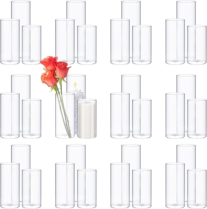Thin Glass Cylinder Vases 2.5''/3.3'' Diameter 2mm Wall Thickness Clear Flowers Vase Hurricane Floating Candles Holders for Table Centerpieces Wedding Decor(2.5'' X 5'',6'',8'',36 Pcs)