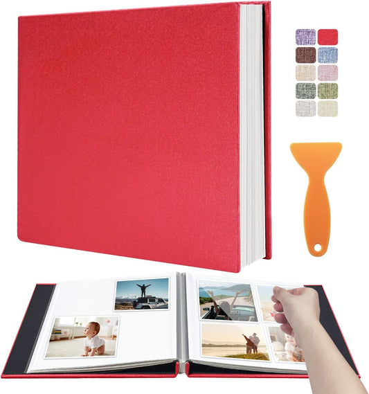 Large Photo Album Self Adhesive Scrapbook Album for 4×6 8×10 Pictures DIY Magnetic Linen Cover Album 60 Pages for Family Wedding Gifts with Metal Pen and Plastic Board