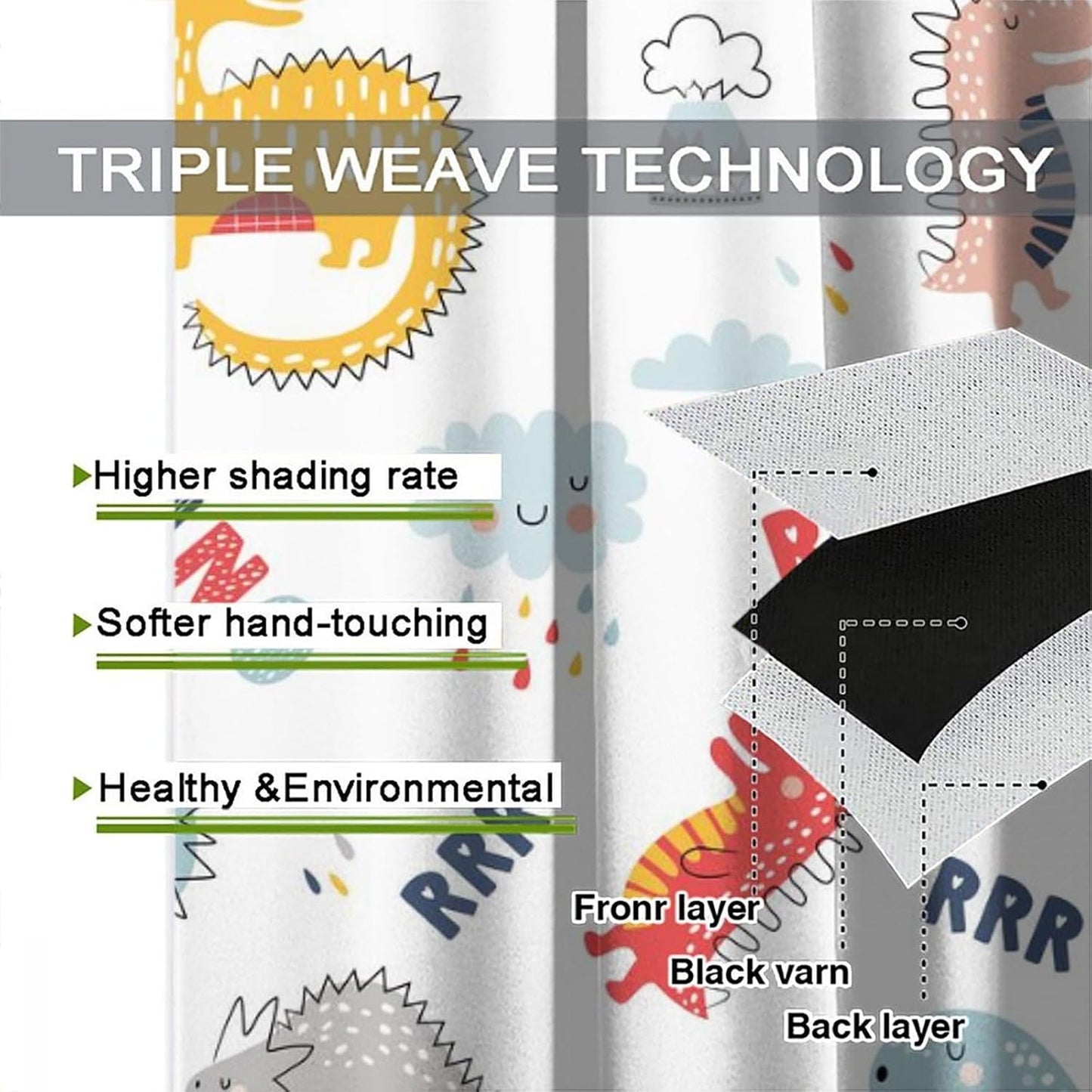 Cartoon Dinosaur Curtains for Kids Boys Girls Home Decor Colorful Cute Dino Animals Print Pattern Rod Pocket Blackout Window Drapes for Nursery Baby Bedroom Playroom W21xL45in Decor