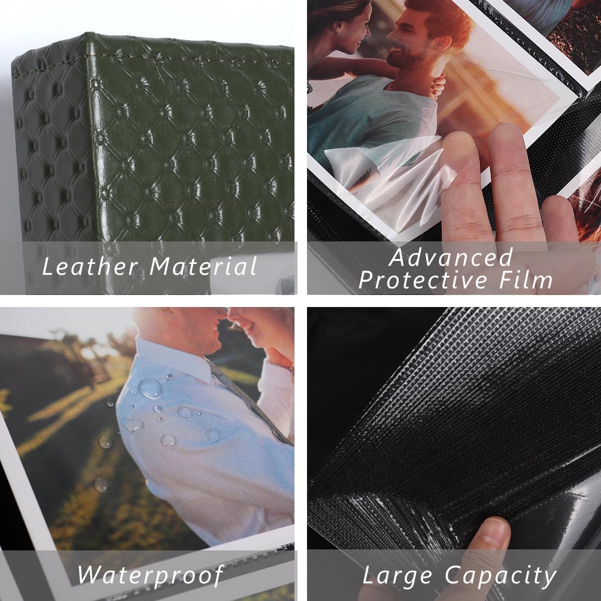 RECUTMS Photo Album for 4x6 300 Photos, 3 Per Pages Photo Picture Album PU Leather Button Grain Cover, Horizontal Photos Record Wedding Family Baby Anniversary Birthday Graduation Travel (Dark Green)