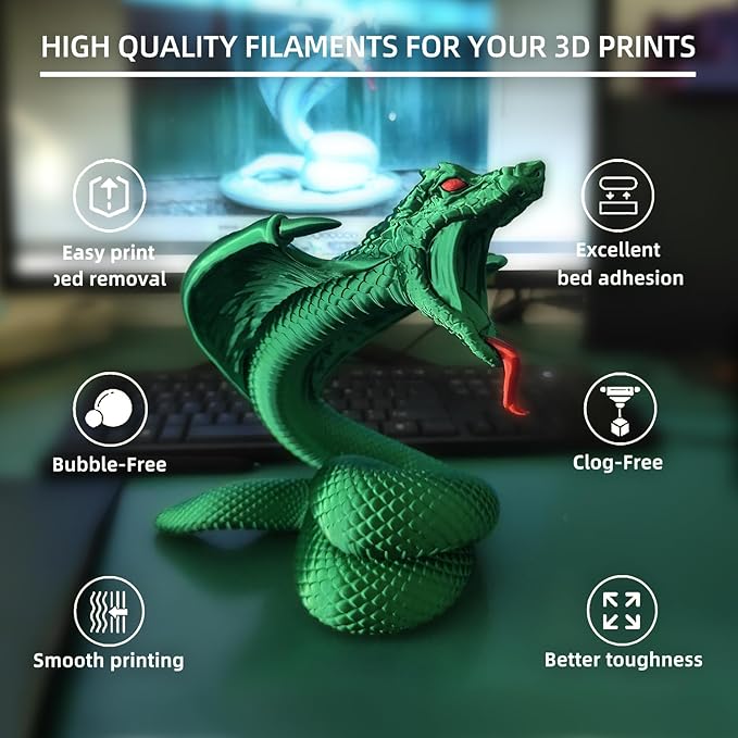 PLA Filament, Silk PLA, 3D Printer Filament, PLA Filament 1.75mm Dimensional Accuracy +/- 0.02mm, 1KG Spool (2.2 lbs), Fit Most FDM Printer (Silk Green)
