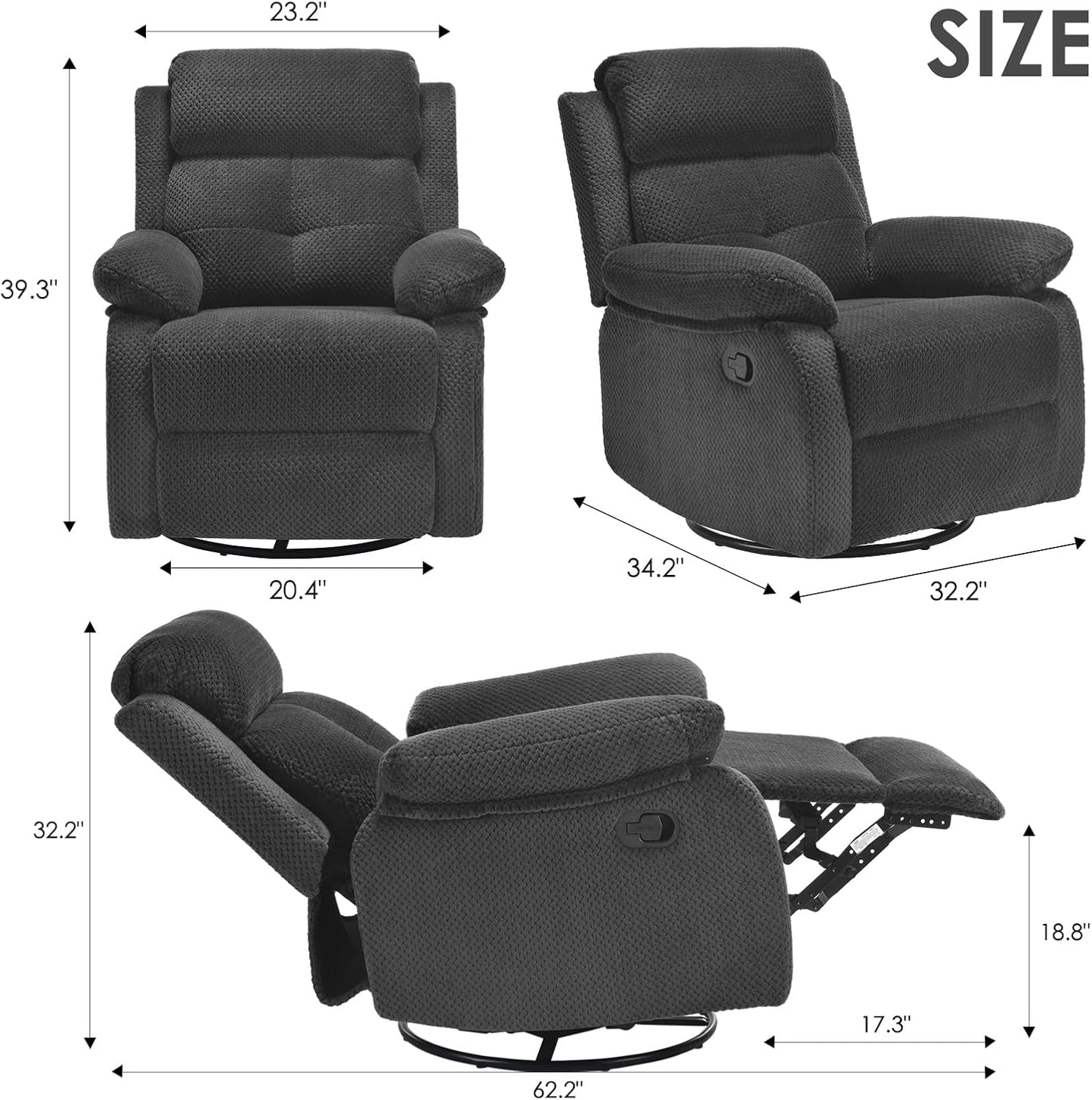 Small Rocker Swivel Recliner Chair for Adults Women for Small Spaces, Bedroom, Living Room