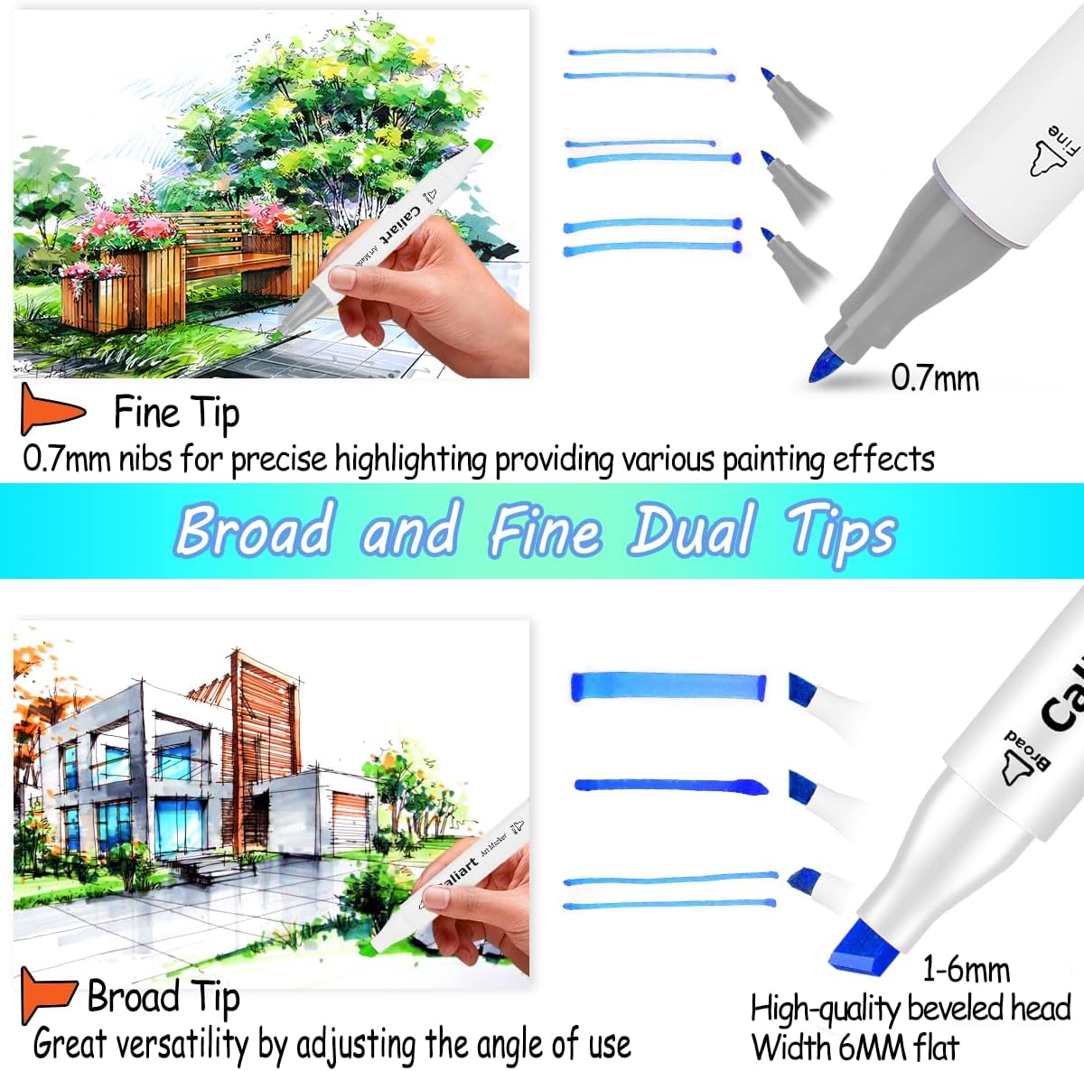 Caliart 180 Colors Fine & Chisel Alcohol Markers for Adult Coloring Book, Dual Tip Artist Sketch Art Markers, Aesthetic Cute Preppy Stuff School Supplies, Pens for Lettering Drawing Cards Planner