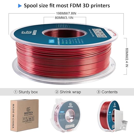 Geeetech Silk PLA Filament 1.75mm Silk Dual Color Filament, Coextrusion Dichromatic Metal-Like Shiny Consumable 1kg (2.2lbs) 1 Spool, Dimensional Accuracy +/- 0.02 mm, Black Red