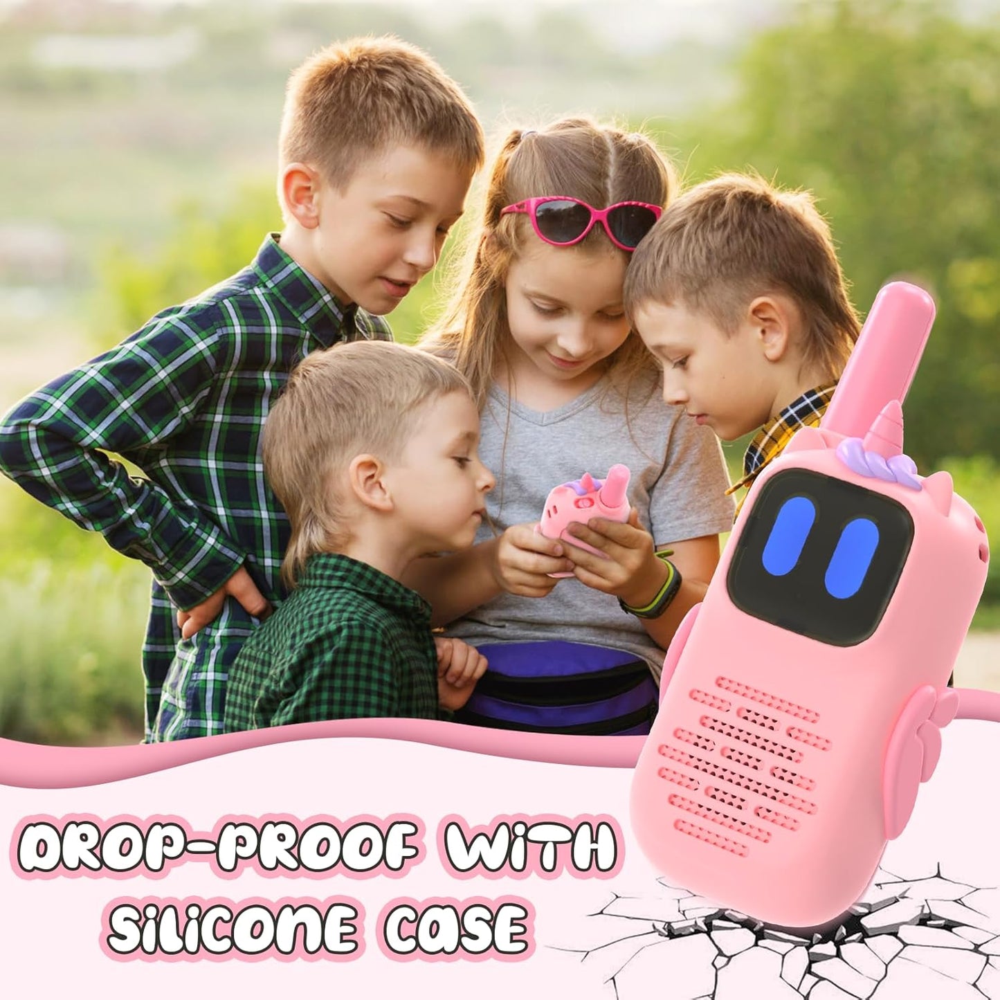 Pink Walkie Talkies with Silicone Cover, Toys for 3-8 Year Old Girls Boys, Kids Walkie Talkies 1000FT Range 2 Way RadioToy Christmas Birthday Gifts for 6-10 Year Old Girls Boys