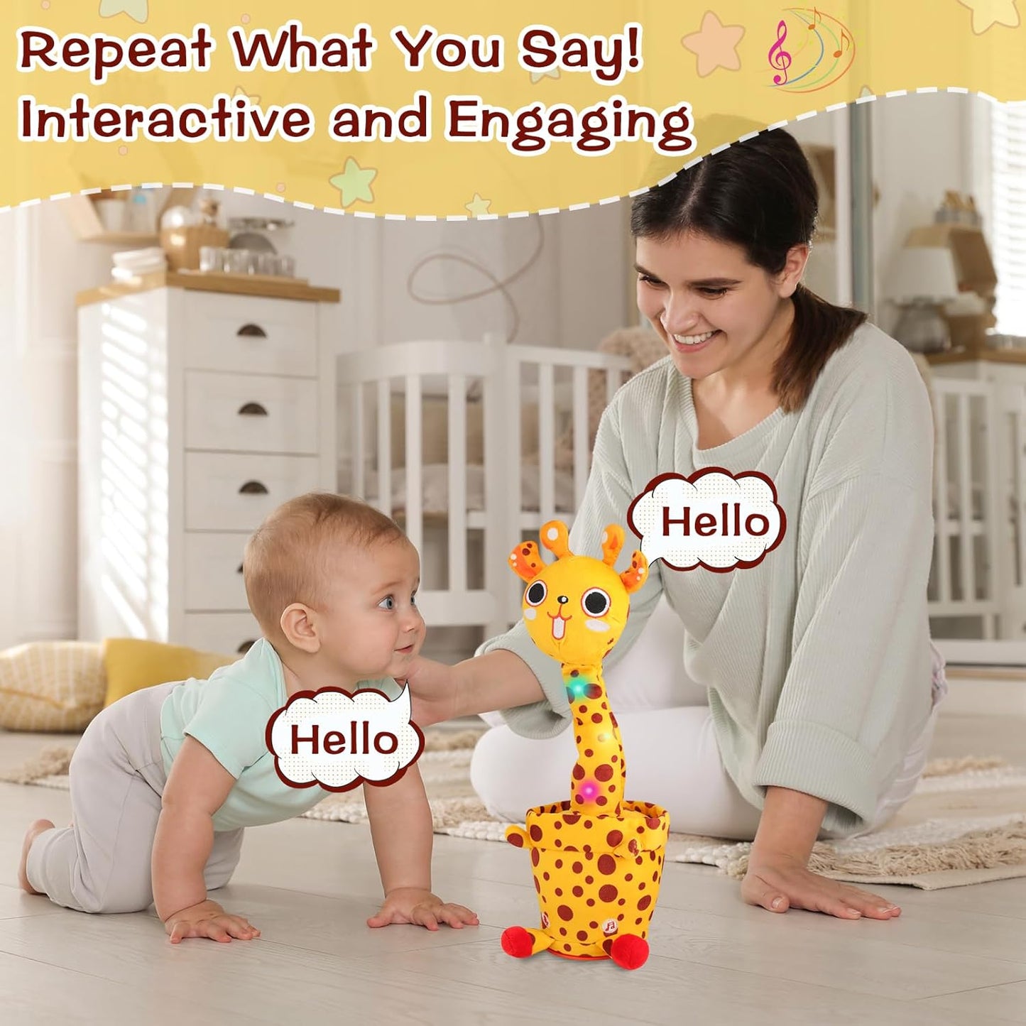 Dancing Talking Giraffe Toy, Stuffed Animal Baby Toy Repeating What You Say, Glowing Musical Electronic Giraffe with 60 Songs, Gift for Kids 3+ Years Old