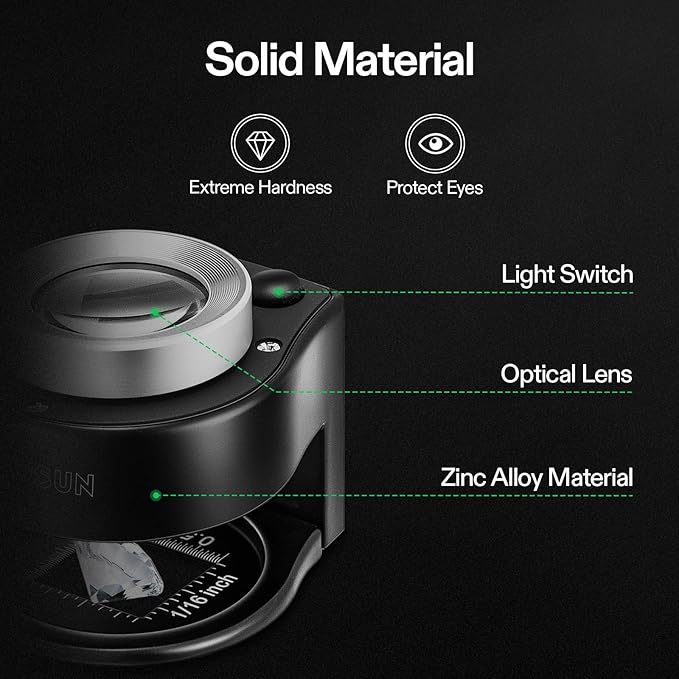 VIVOSUN 30X Rechargeable Loupe Magnifier with White LED Light and UV Light, Portable Magnifying Glass with Optical Glass Lens & Scale for Jewelry, Textile, Gems, Stamps, Coins and Plants
