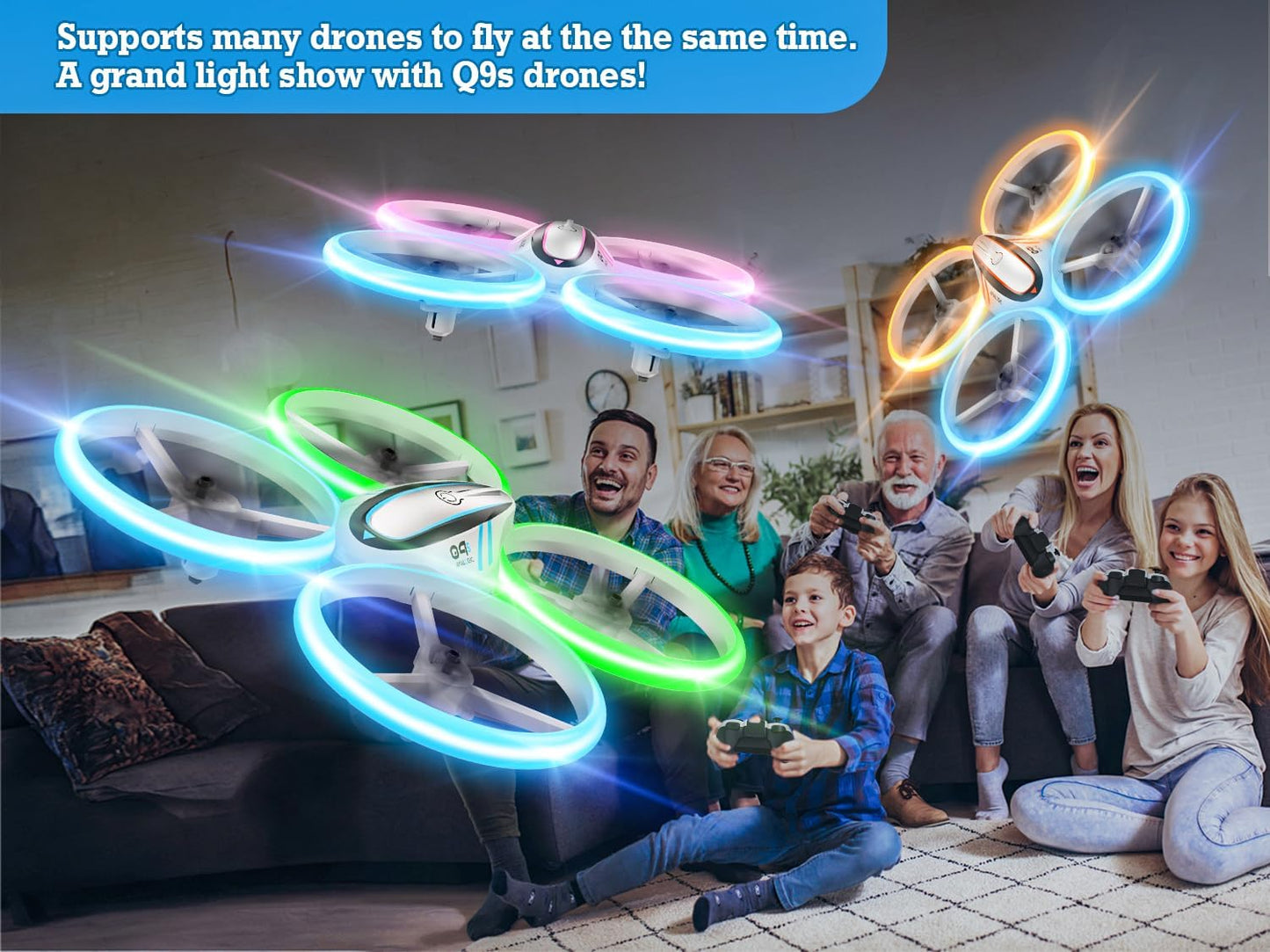 Q9s Drones for Kids,Cool RC Drone with Altitude Hold and Headless Mode,Hobby Quadcopter with Blue&Orange Light,2 Batteries and Remote Control,Birthday and Xmas Gifts Toys for Boys and Girls,Orange