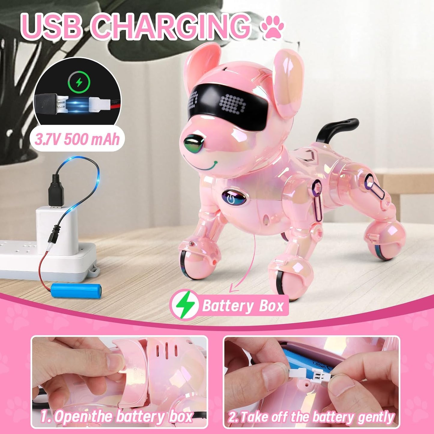 Dwi Dowellin Robot Dog for Kids 8-12,Remote Control Smart Robotic Dogs Pet Puppy Robotic Toy,Interactive Touch Walking Talking Toys for Boys Girls Christmas Birthday Gifts(Pink)