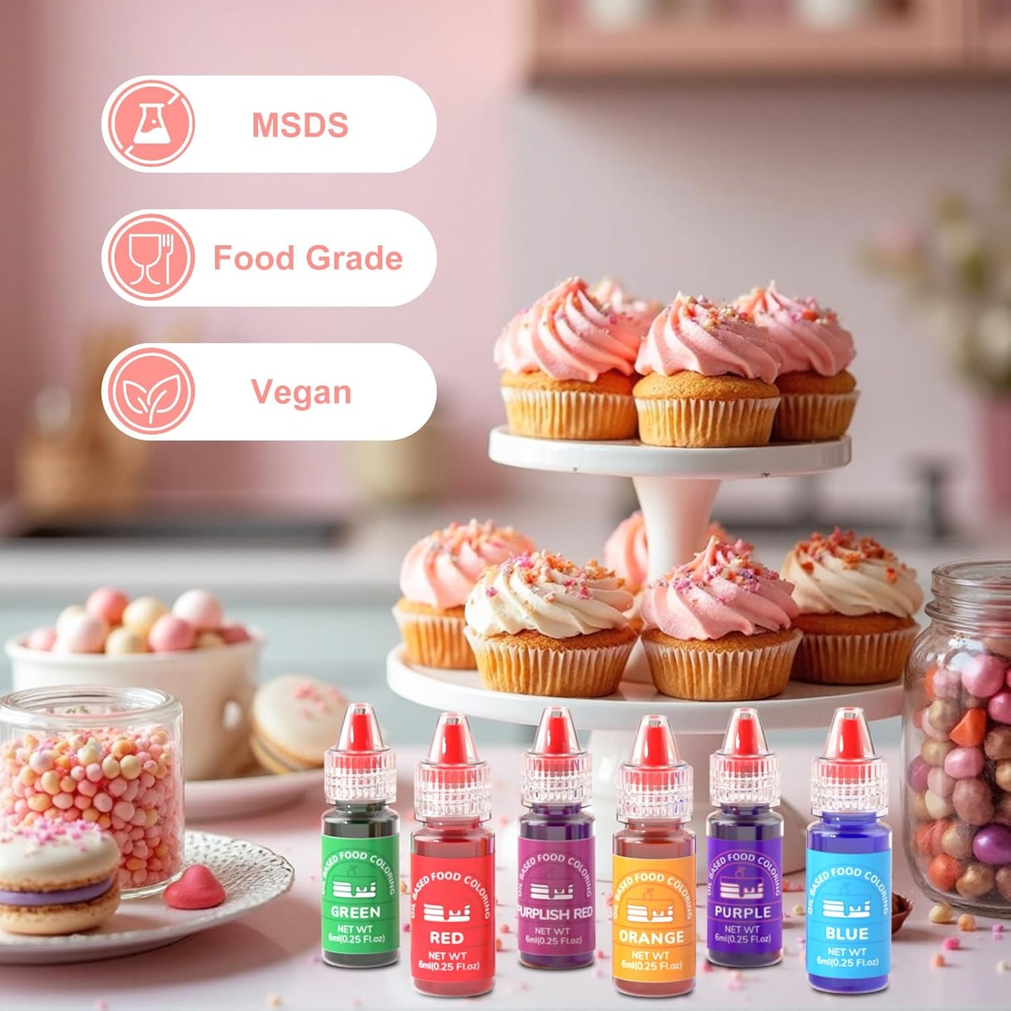 Oil Based Food Coloring for Chocolate 8 Colors Oil Edible Food Dye Set for Sugar Candy Melts Oil Royal Icing Dye for Backing Cookies Fondant Food Grade Color for Cake Decorating - 0.25 Fl. Oz/Bottles