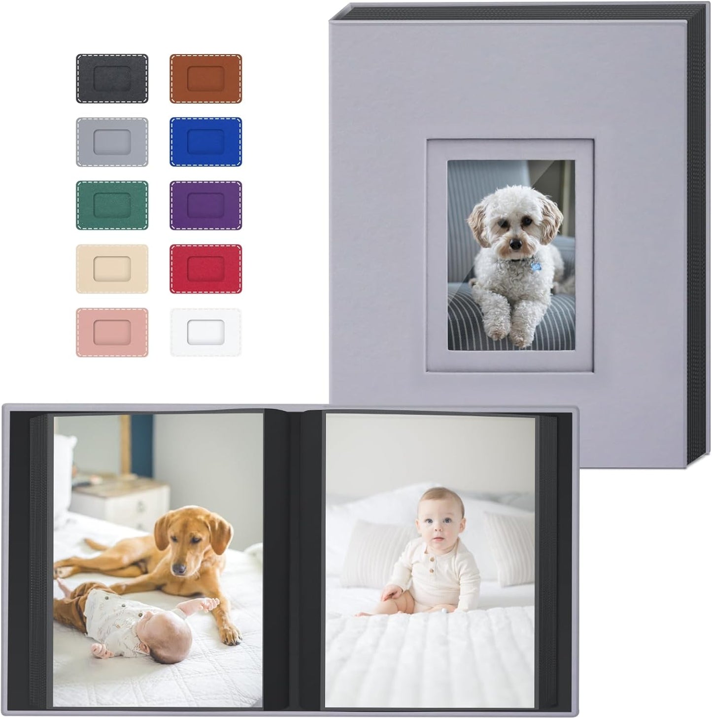 Popotop Photo Album 4x6 100 Pockets with Leather Hardcover Cover, Small Photo Album Holder Book with 50Pcs Pages for Family Travel Wedding Baby Gifts