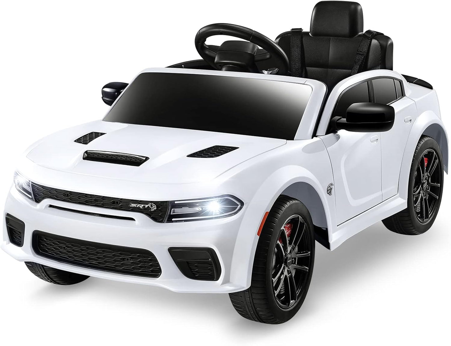 12V 7Ah Kids Electric Ride on Car, Licensed Dodge Charger SRT Hellcat, Battery Powered 4-Wheels Toy Car Electric Vehicle for Kids with Remote Control, 3 Speeds, LED Lights, Music (White)