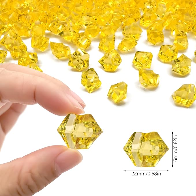 Yellow Vase Fillers for Home Decor, Fake Crushed Ice Cubes, Vase Fillers, 150 pcs Reusable Fake ice Cubes for Photography Accessories Props Decoration for Wedding