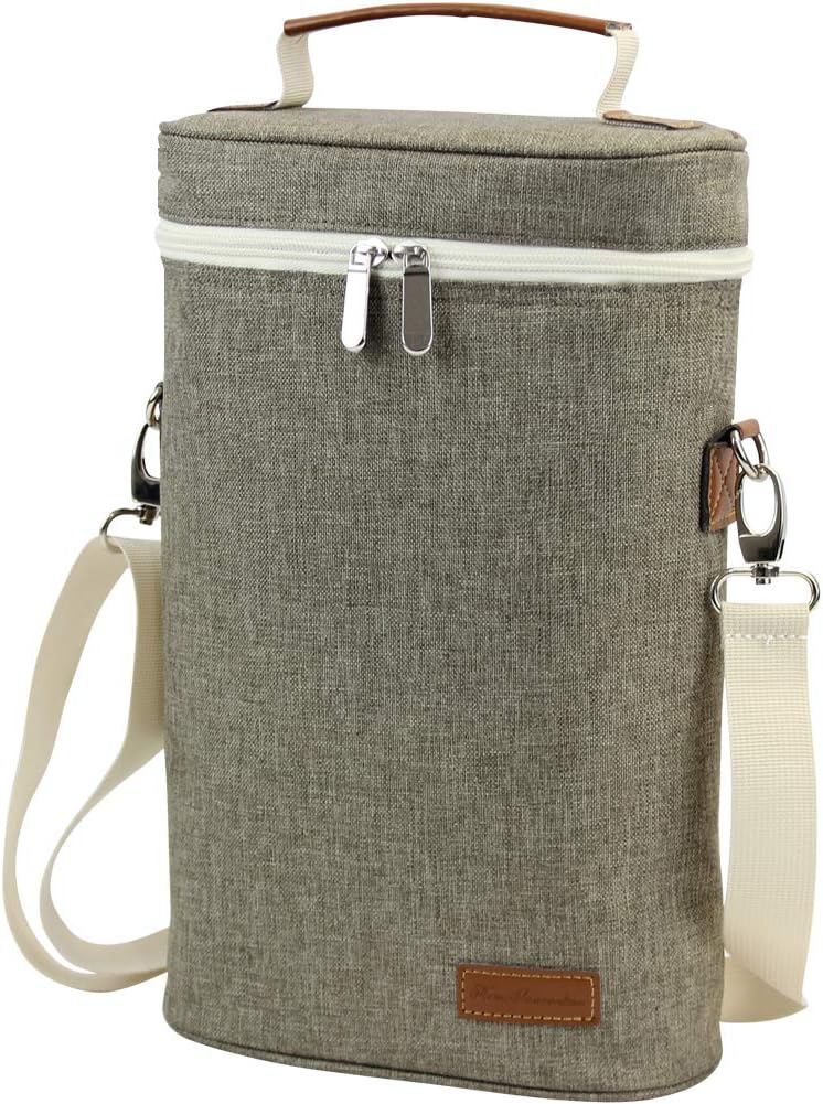 ZORMY 2 Bottle Insulated Wine Carrier Bag for Travel, Wine Carrier Tote Cooler Bag with Shoulder Strap & Corkscrew Opener, Perfect Wine Lover's Gift, Great for Picnics and Outdoor Entertaining