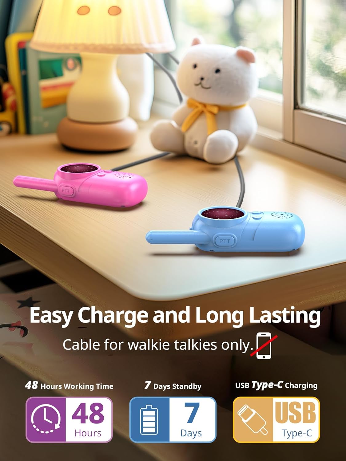 Walkie Talkies for Kids Rechargeable, 3 4 5 Year Old Boy Girl Gifts, 2 Pack Birthday Gifts for 3 4 5 6 7 8 Year Old Boys, Toddler Toys for Indoor Outdoor Games