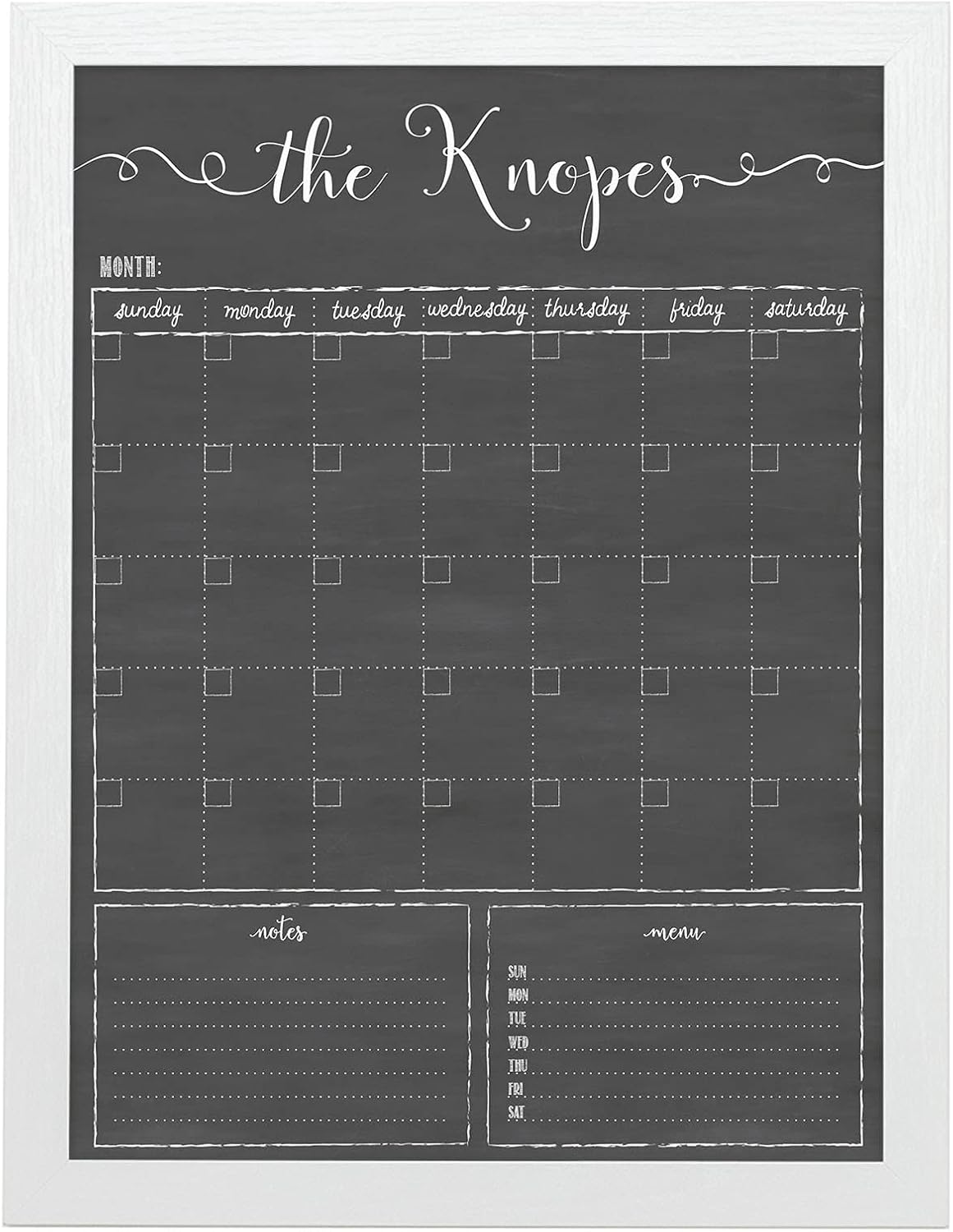 Personalized Dry Erase Framed Calendar – Customizable Chalkboard Style Wall Calendar – 18x24 or 24x36 – Non-Glare, Ready to hang dry erase calendar for wall, Made in the USA