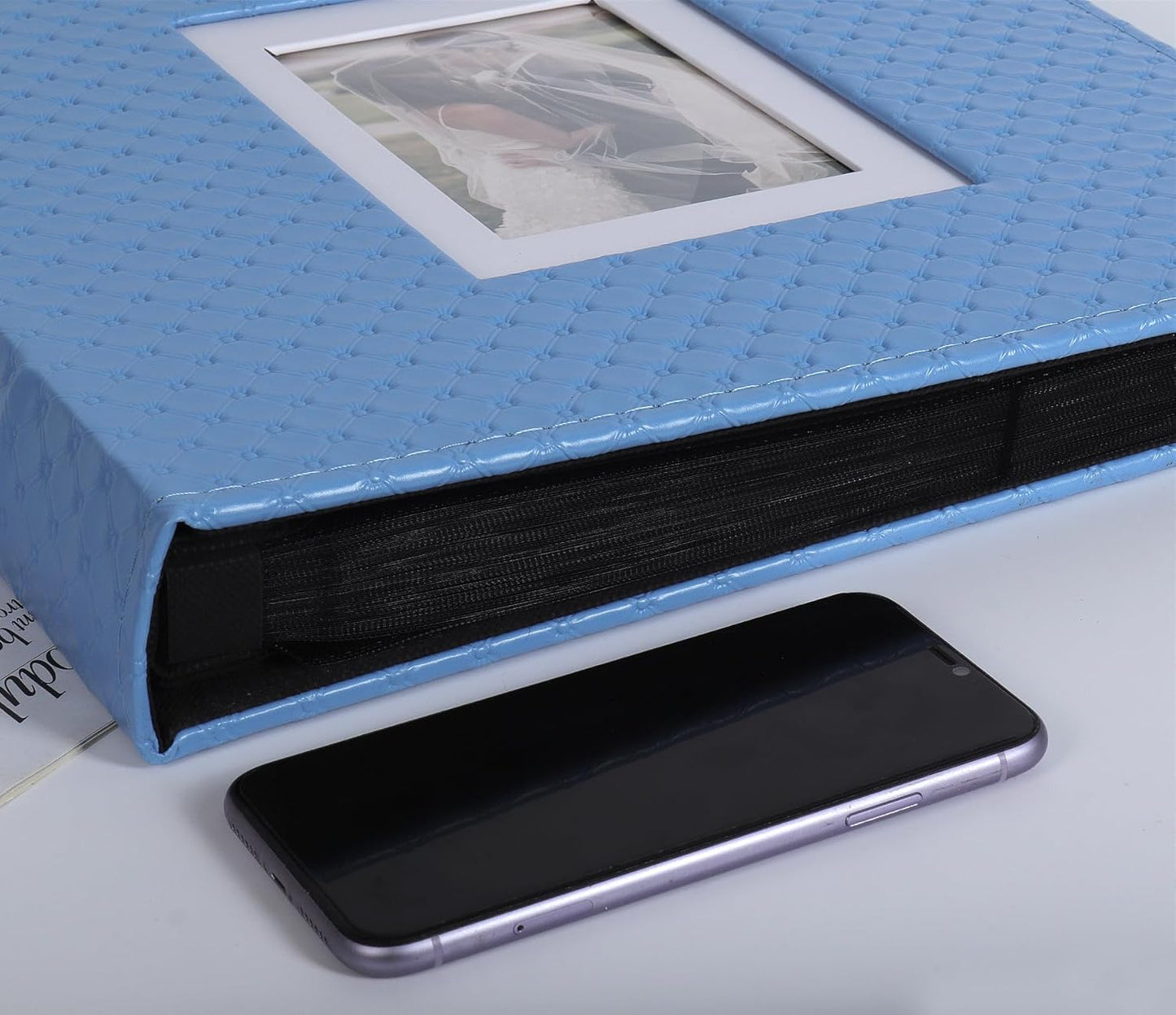 RECUTMS Photo Album 4x6 Holds 500 Photos Black Inner Page Button Grain Leather Larger Capacity Horizontal and Vertical Photos Wedding Pictures Album Birthday Christmas Baby Family Photo Book(Blue)